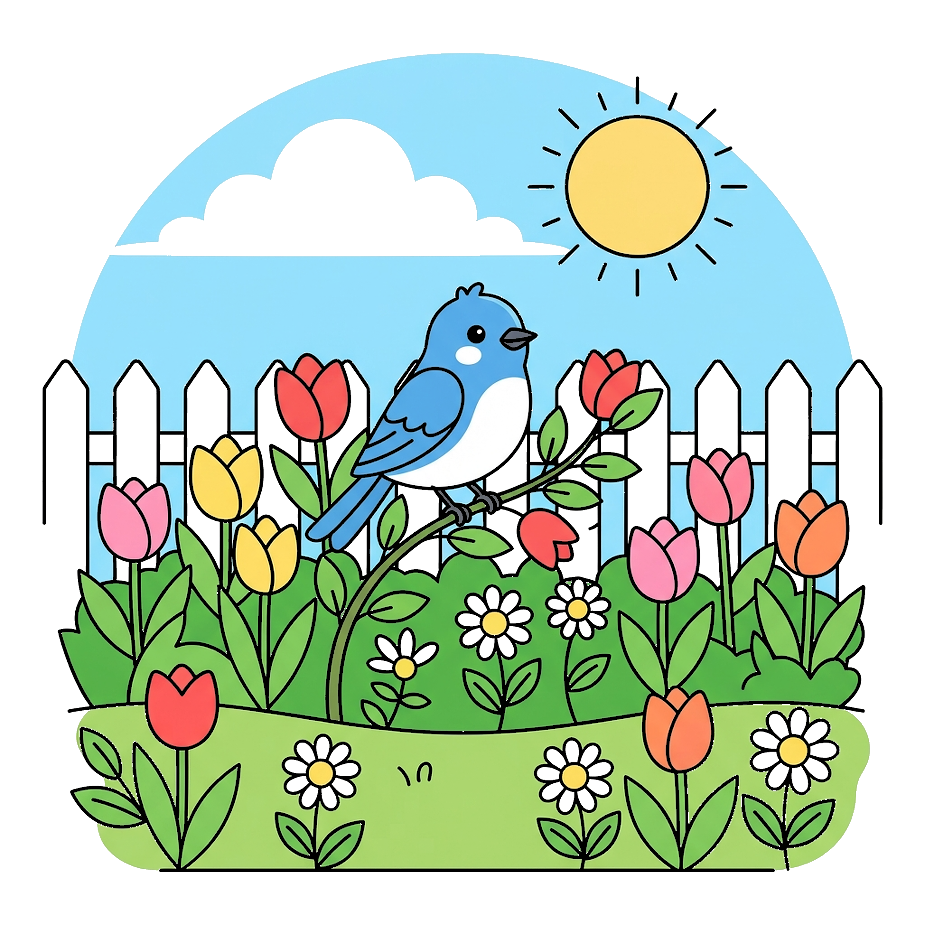 Bluebird In Flower Garden coloring page