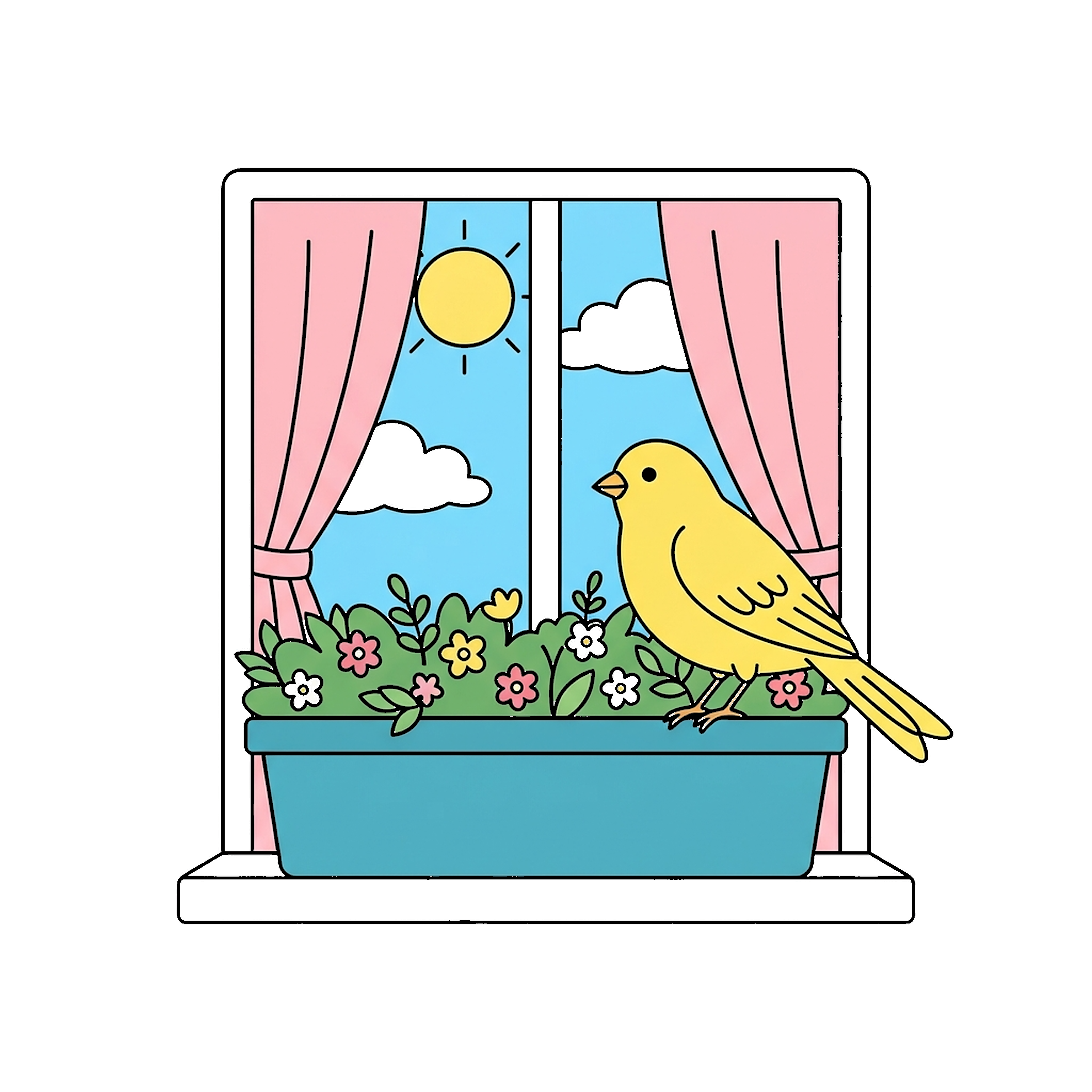 Canary In Window Flower Box coloring page
