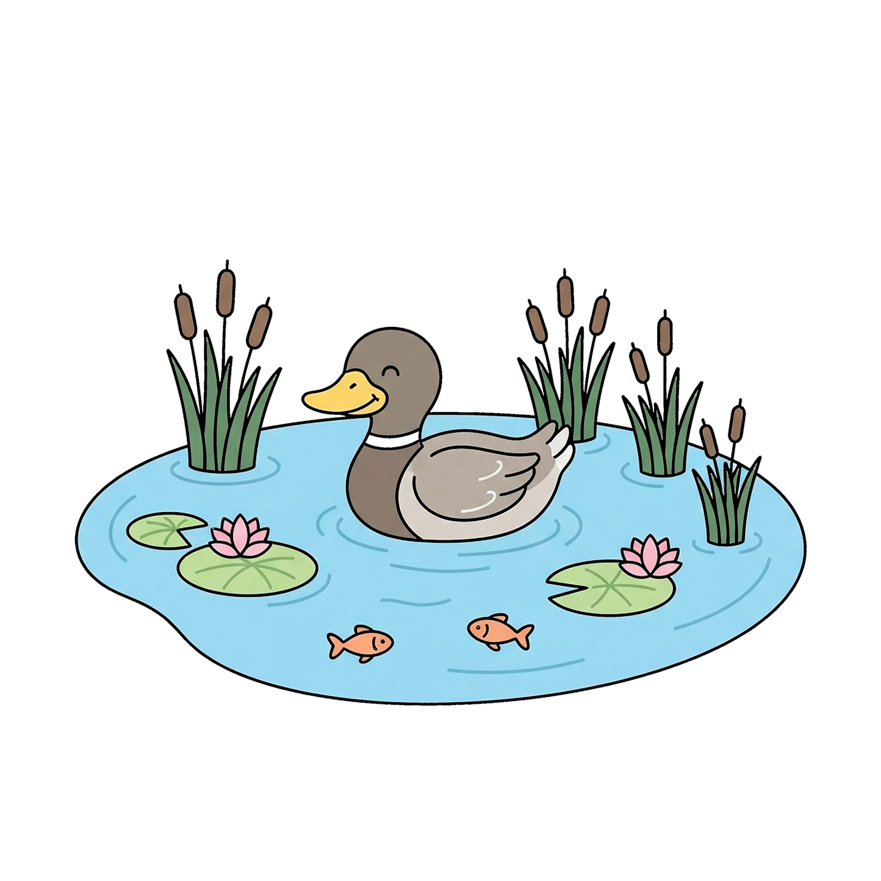 Duck Swimming With Lilies coloring page