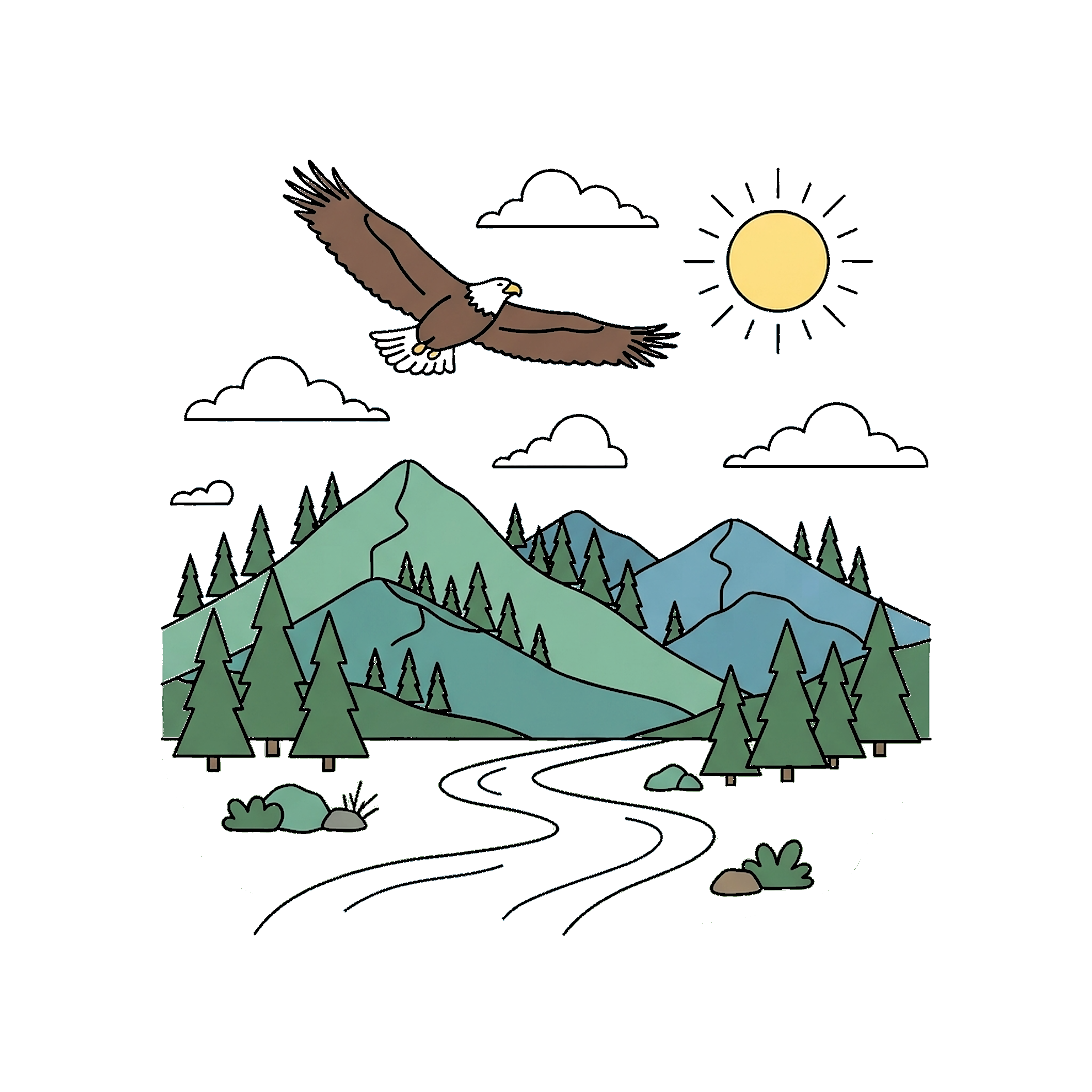 Eagle Soaring Over Mountains coloring page