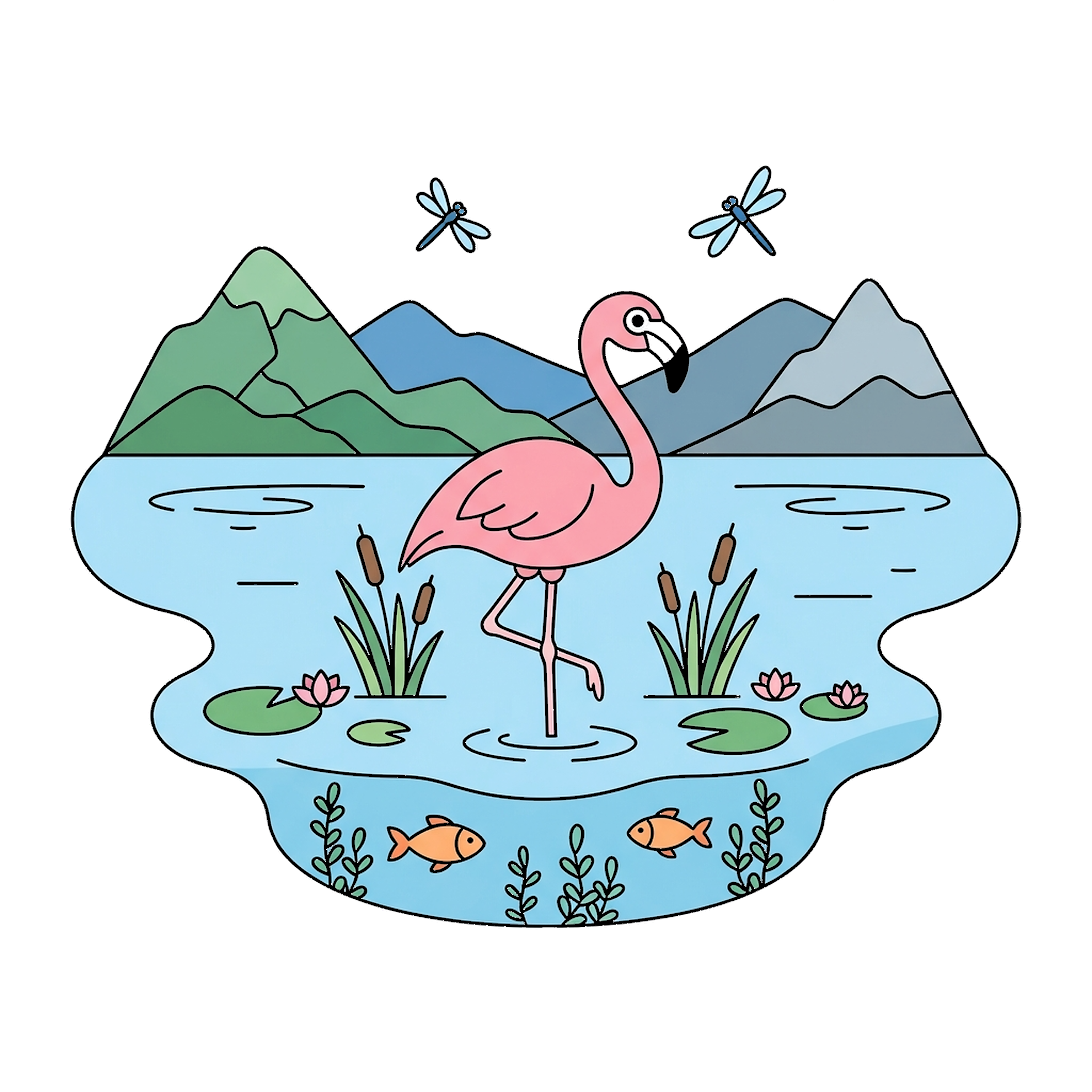 Flamingo Standing In Lake coloring page