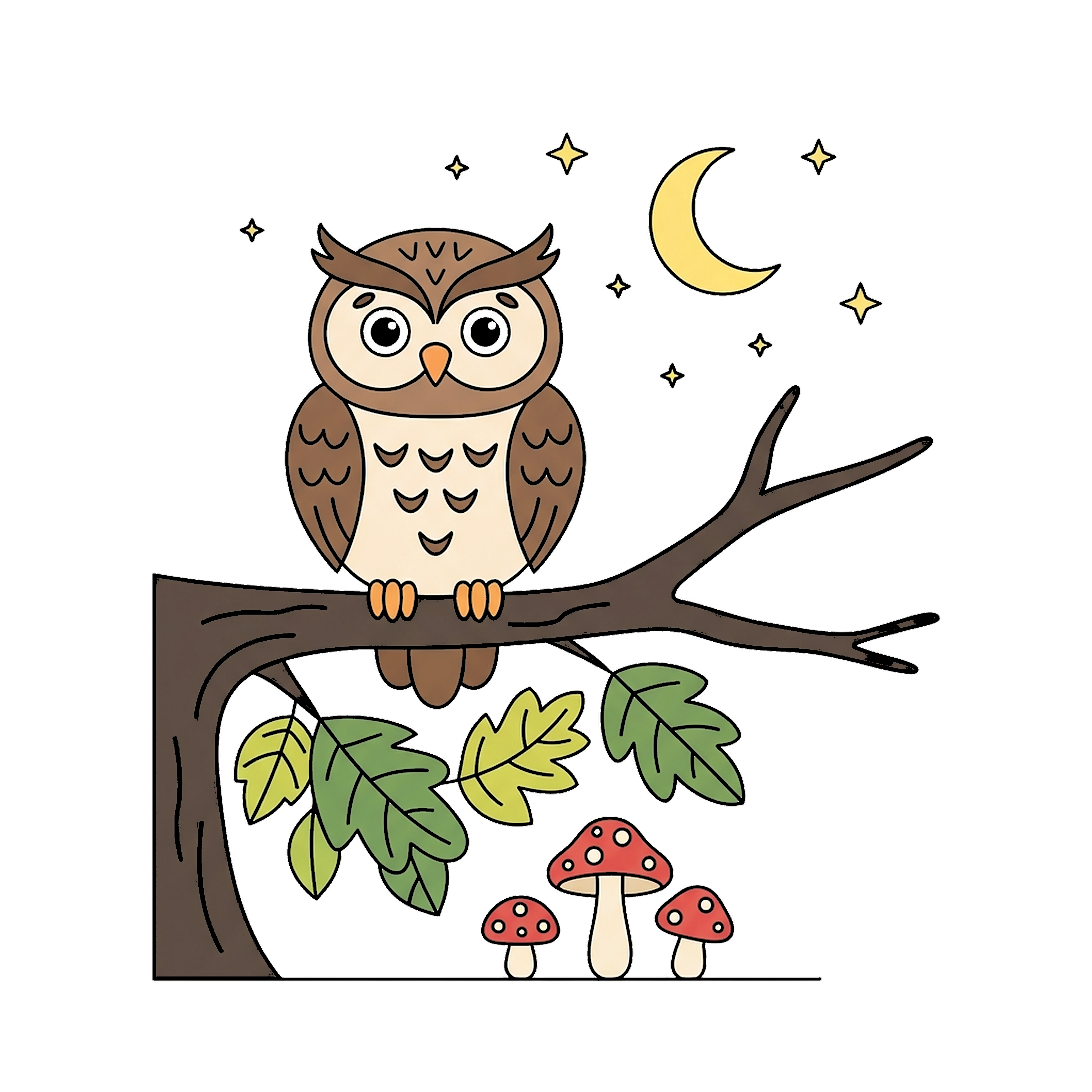 Owl Sitting On Tree Branch coloring page