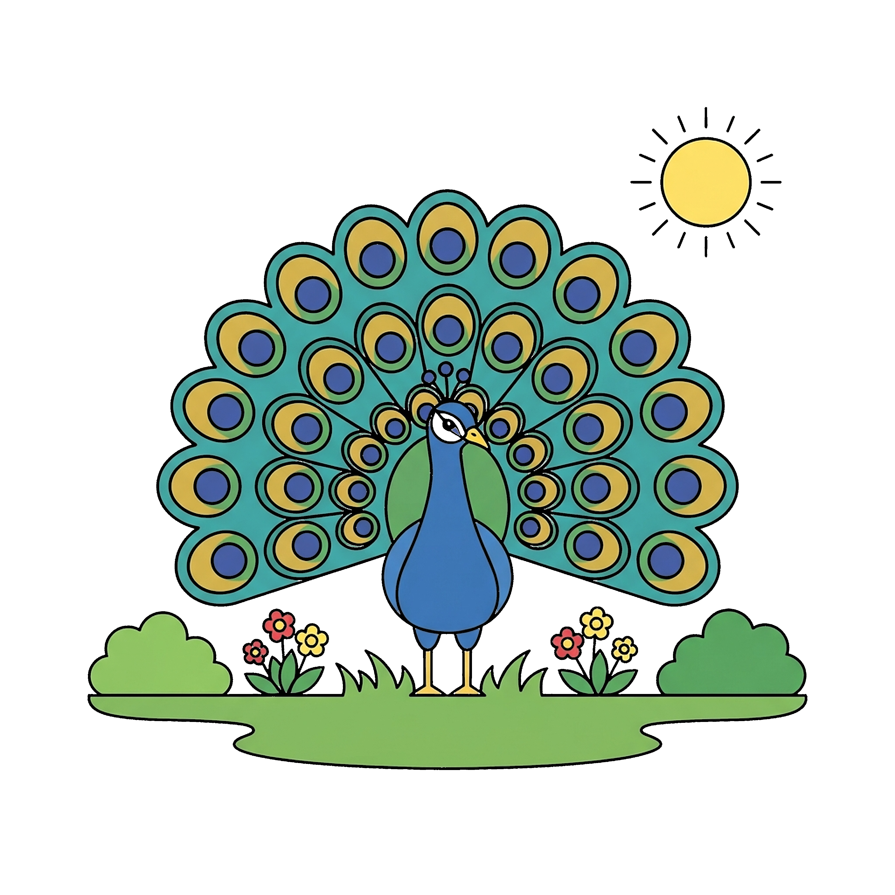 Peacock Showing Tail Feathers coloring page