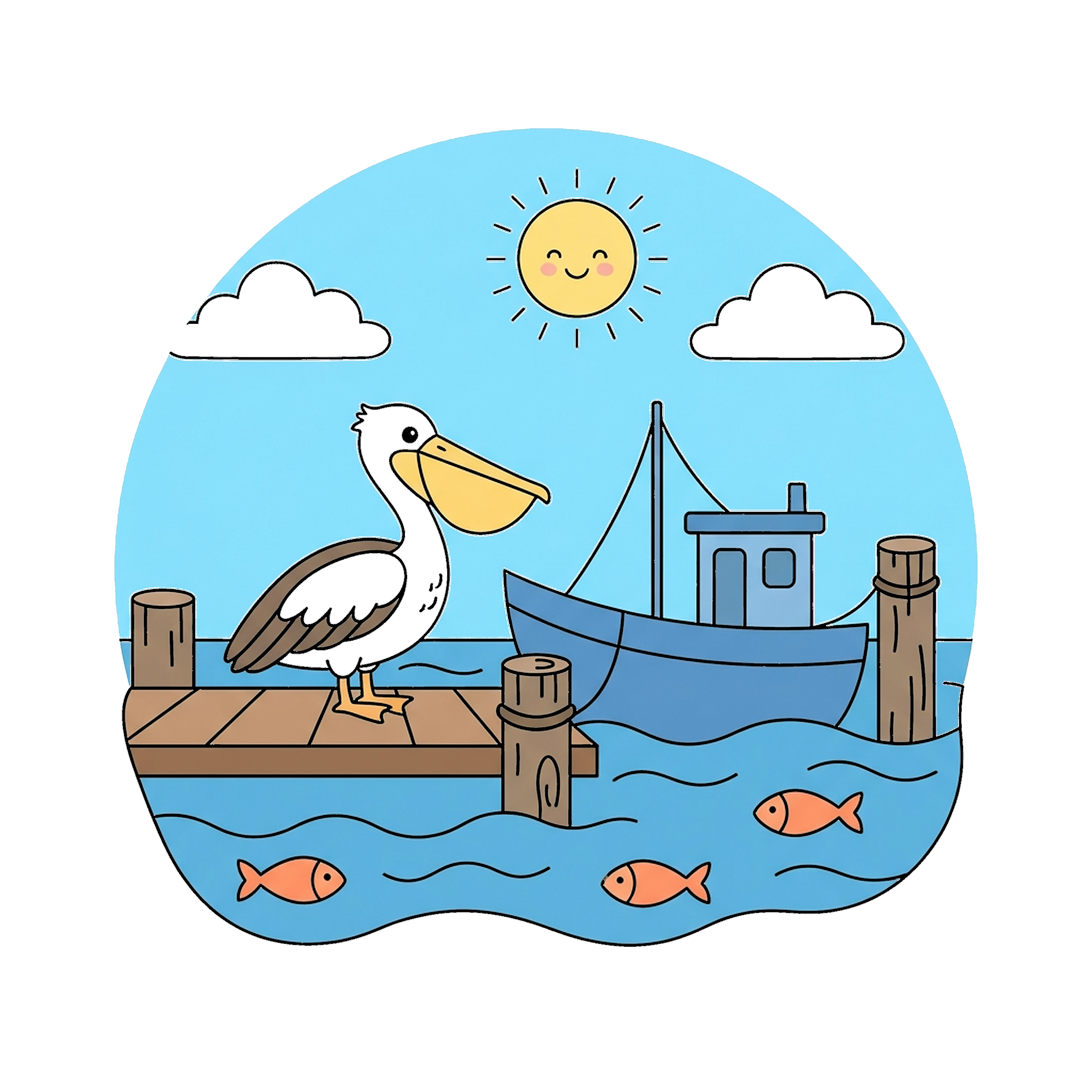 Pelican By Fishing Boat coloring page