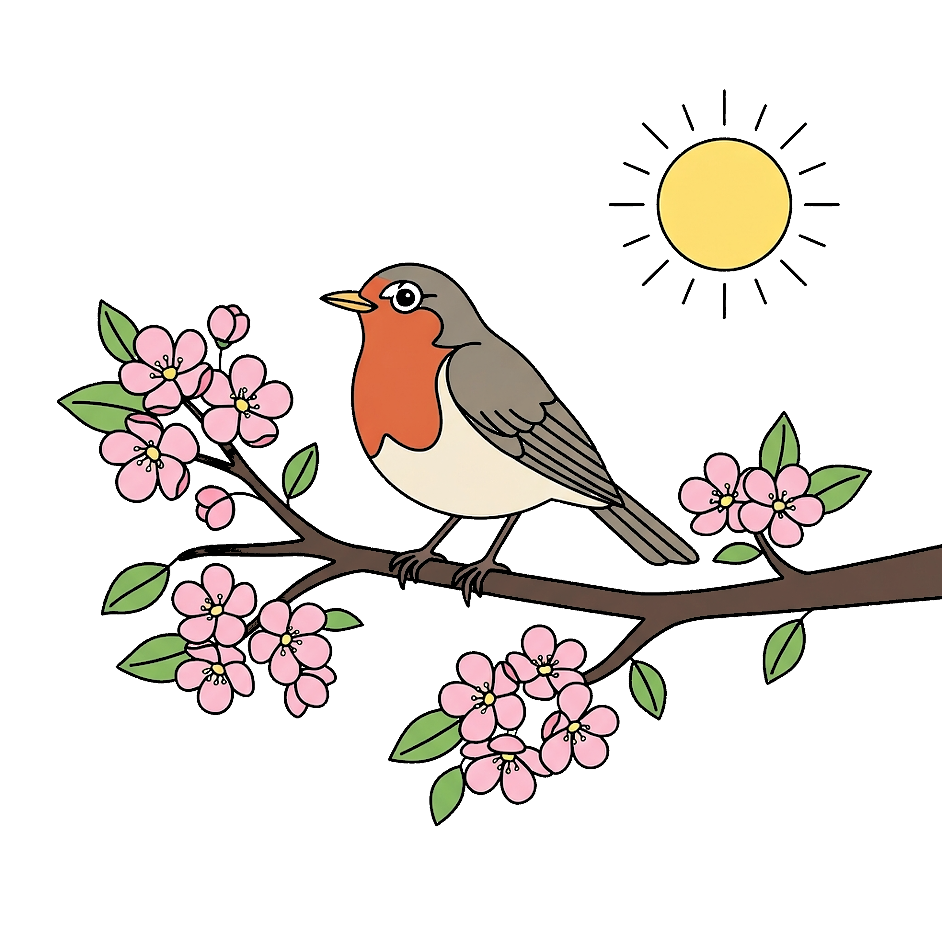 Robin On Spring Branch coloring page