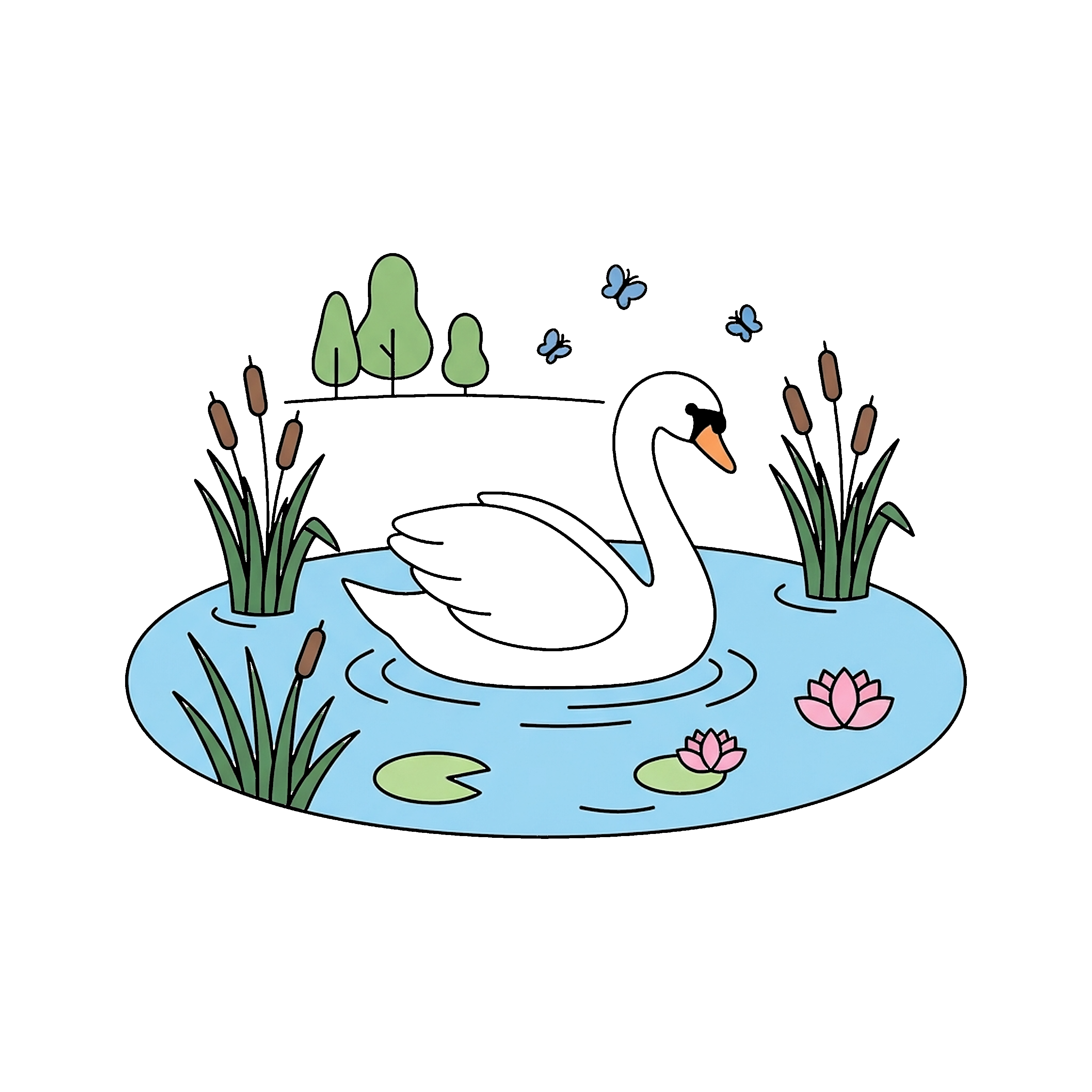 Swan Gliding Across Pond coloring page