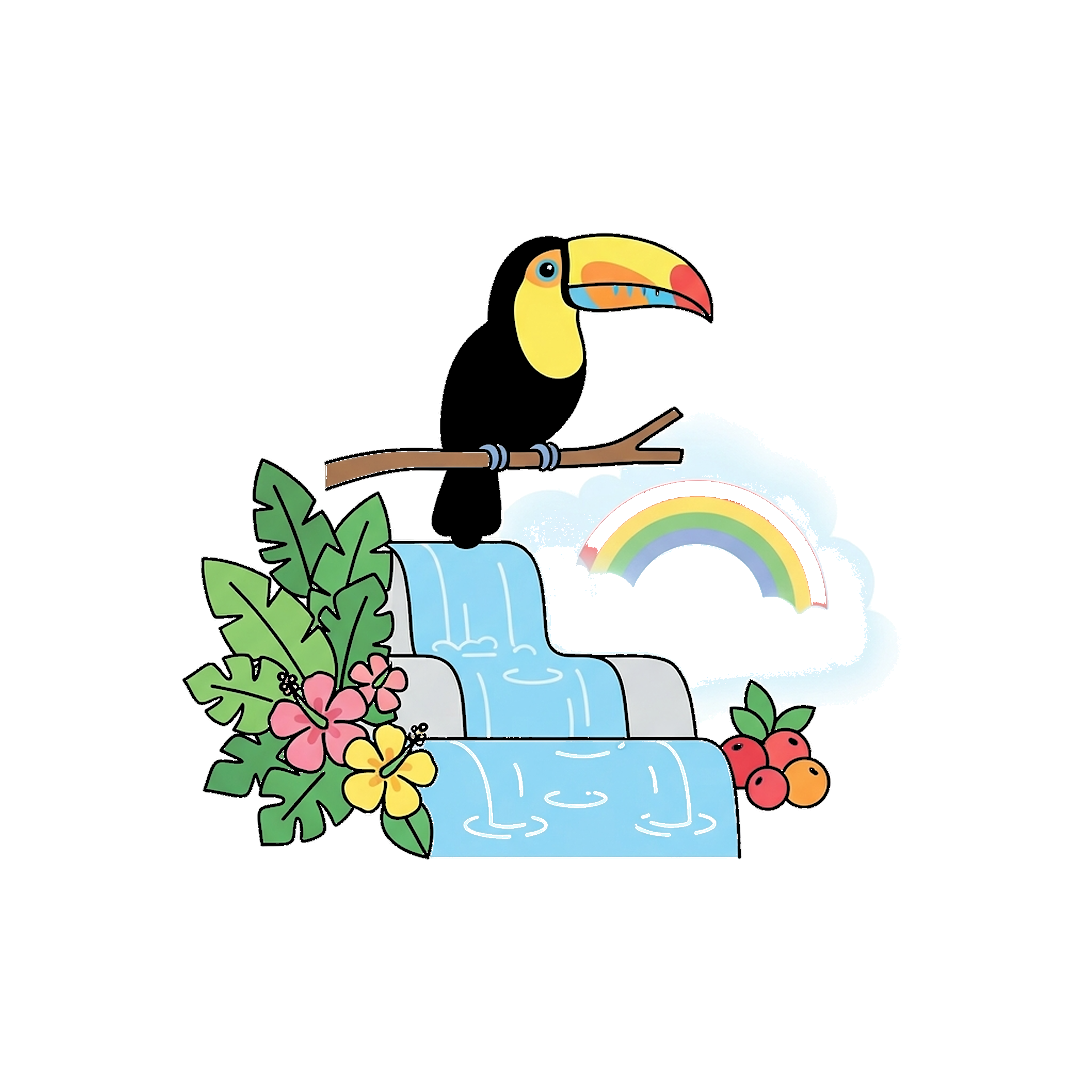 Toucan Near Waterfall coloring page