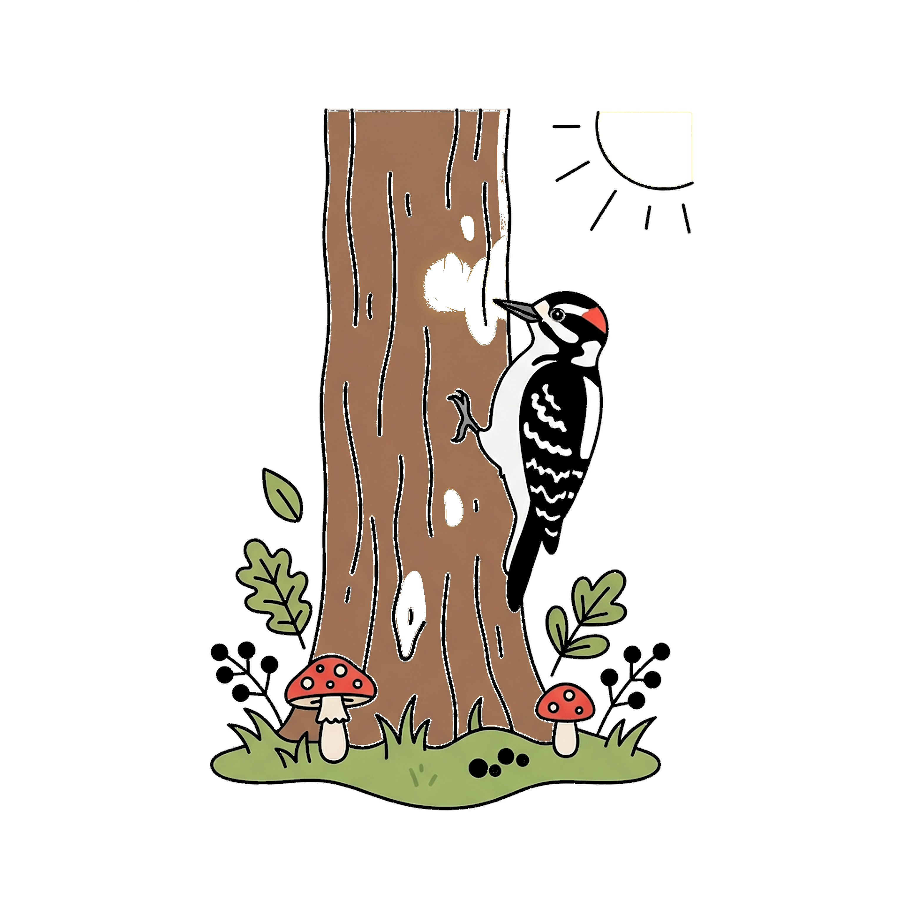 Woodpecker On Tree Trunk coloring page