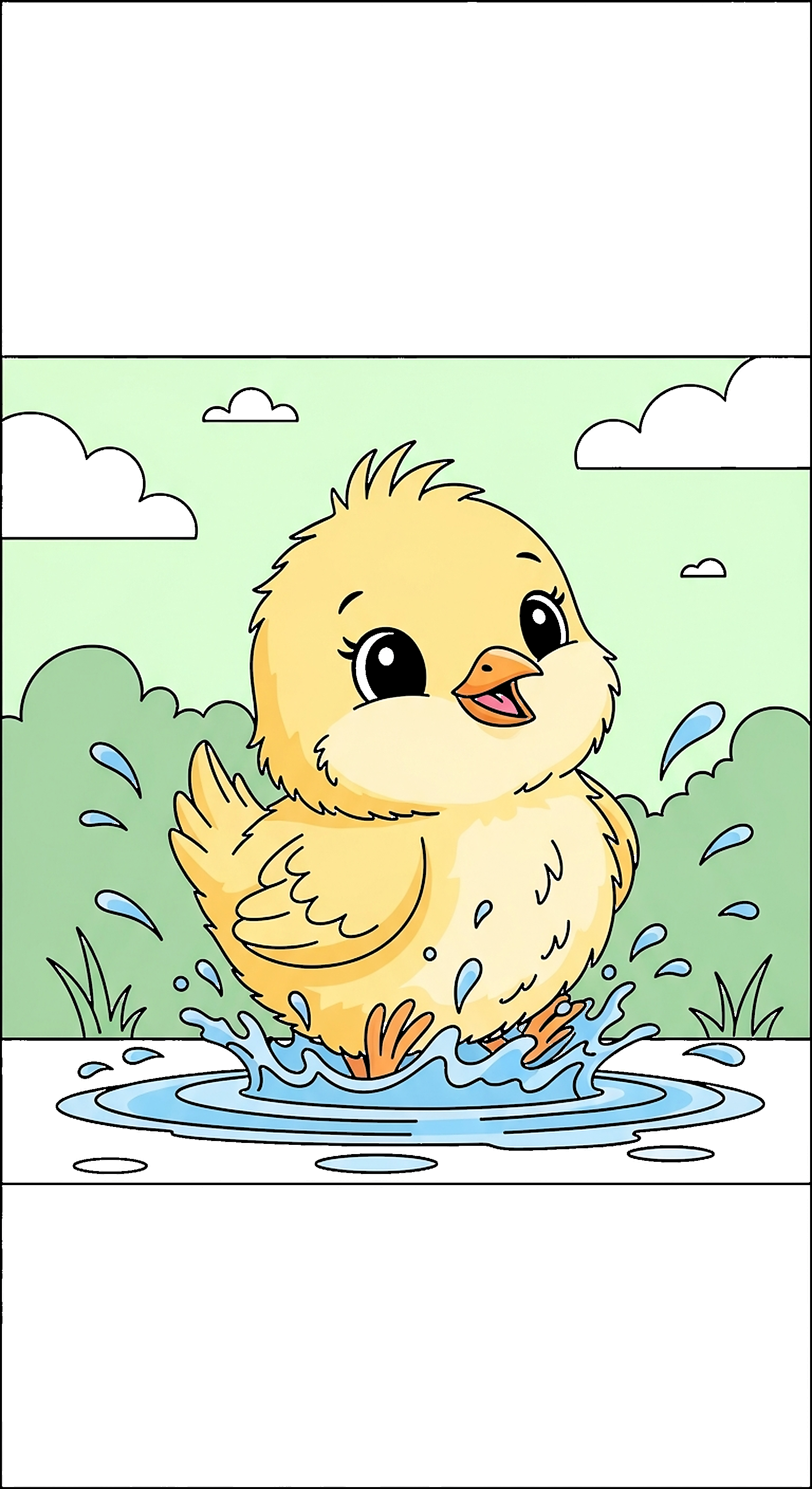 Baby Chick Splashing In A Tiny Puddle coloring page