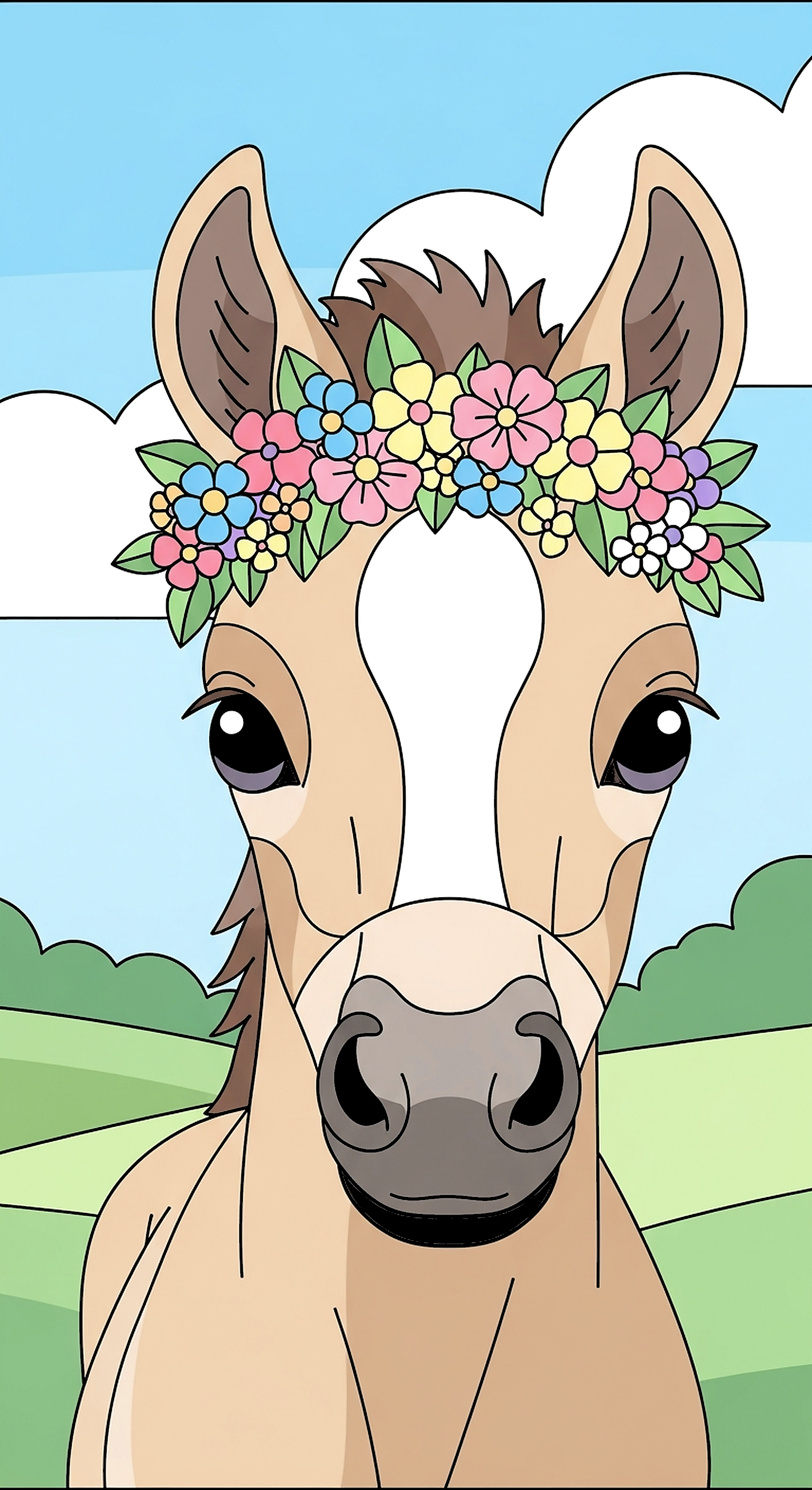 Baby Horse With A Flower Crown coloring page
