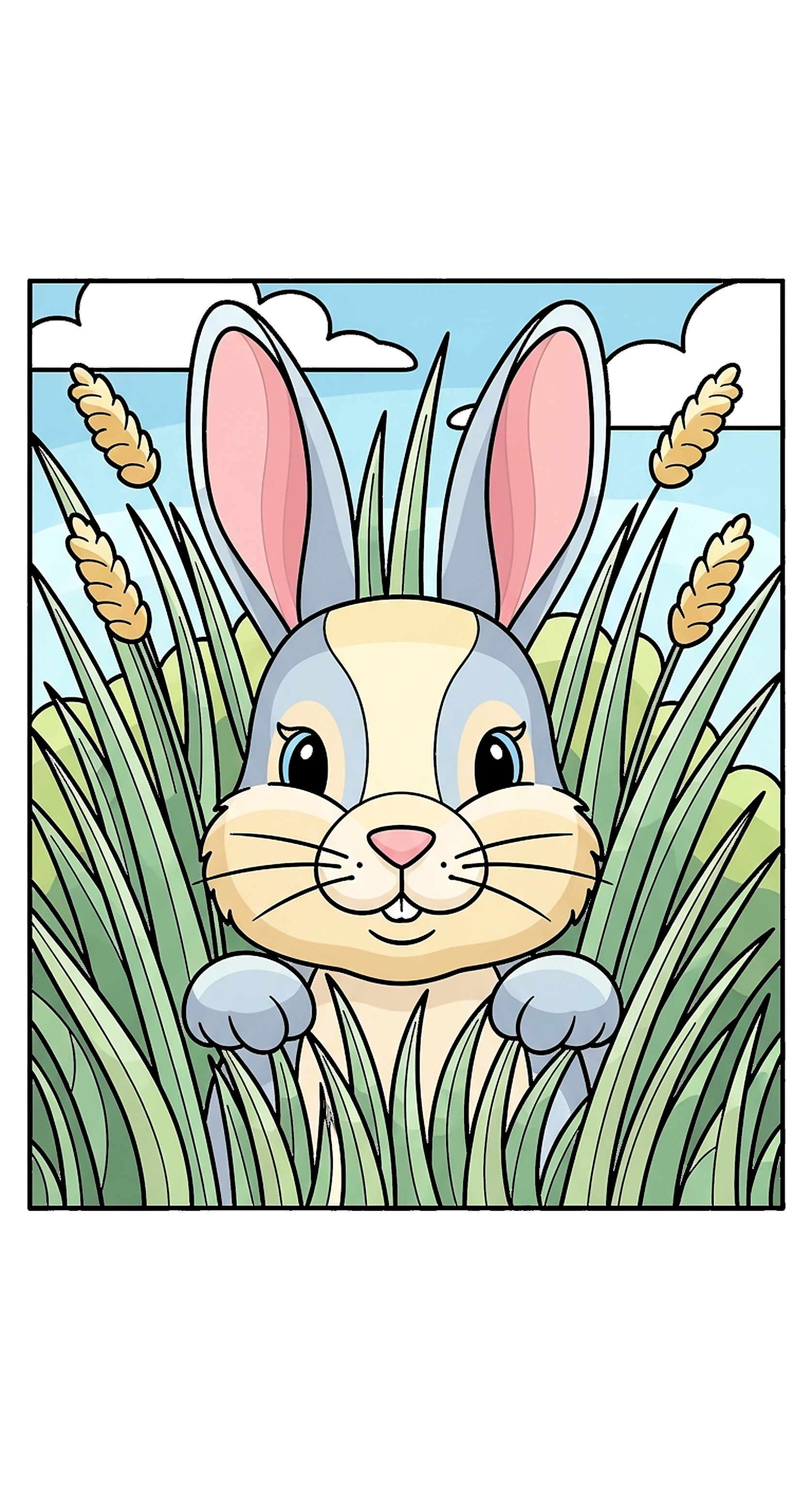 Bunny Peeking Through Tall Grass coloring page