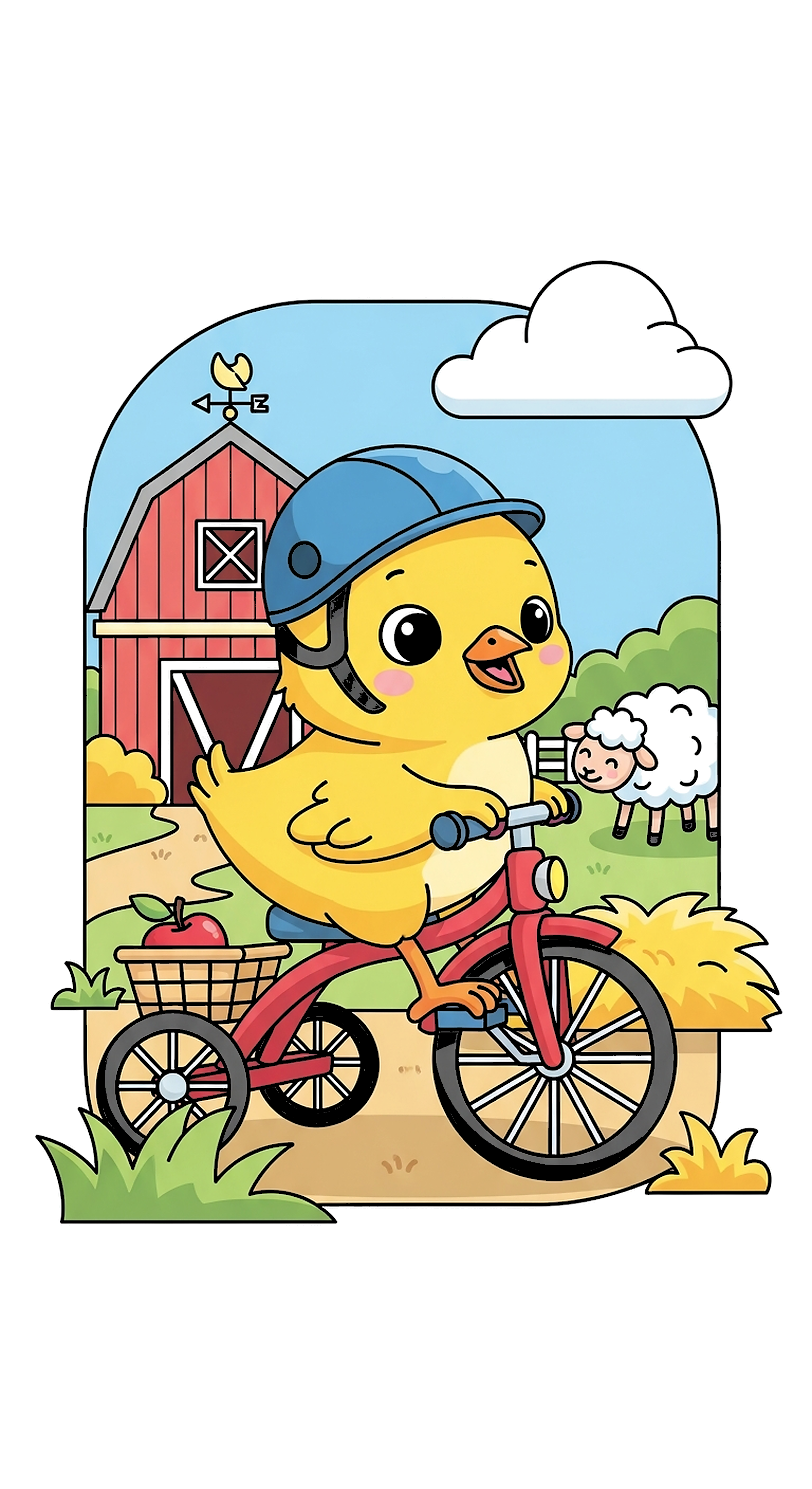 Chick On A Tricycle Rolling Through The Barnyard coloring page