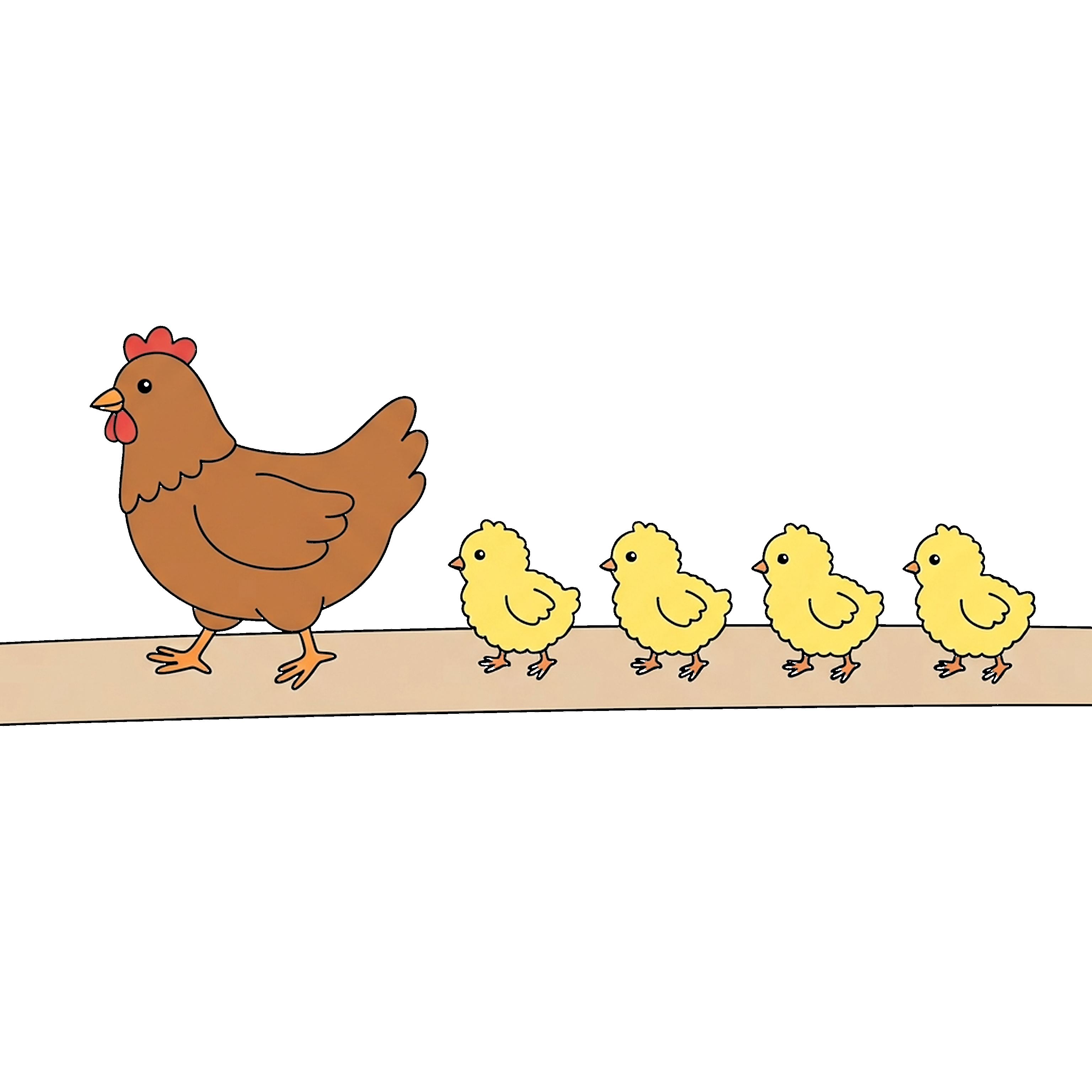 Chicks Following Hen On Path coloring page