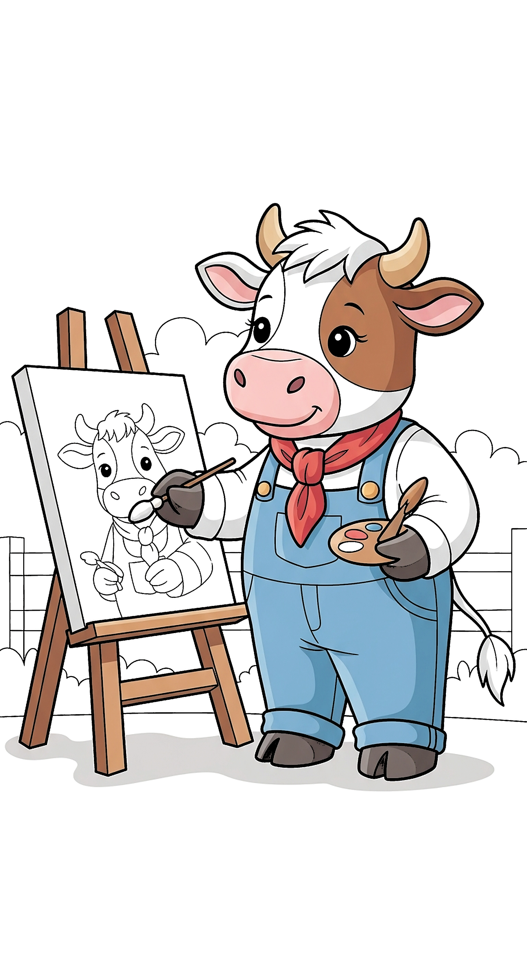 Cow Painting A Picture On An Easel Cute Farm Art coloring page