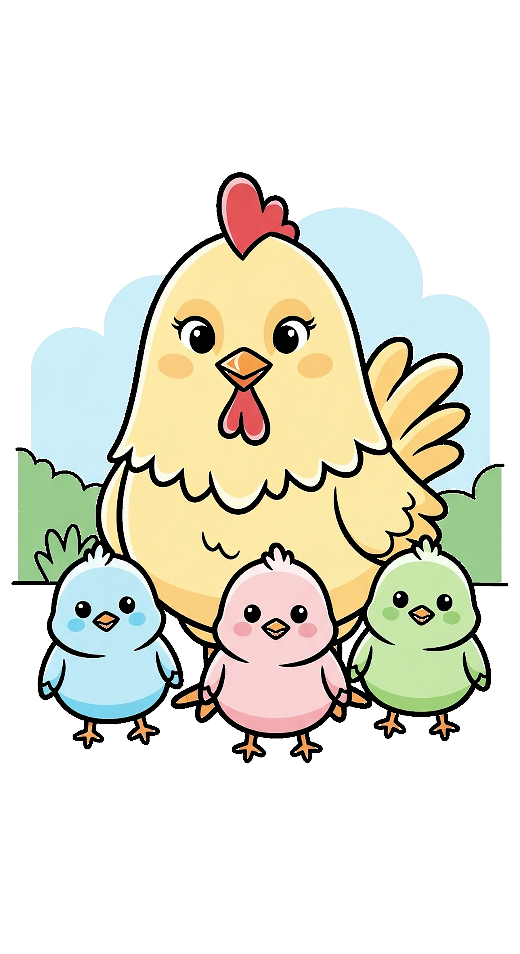 Cute Chicken Mom With Three Chicks coloring page