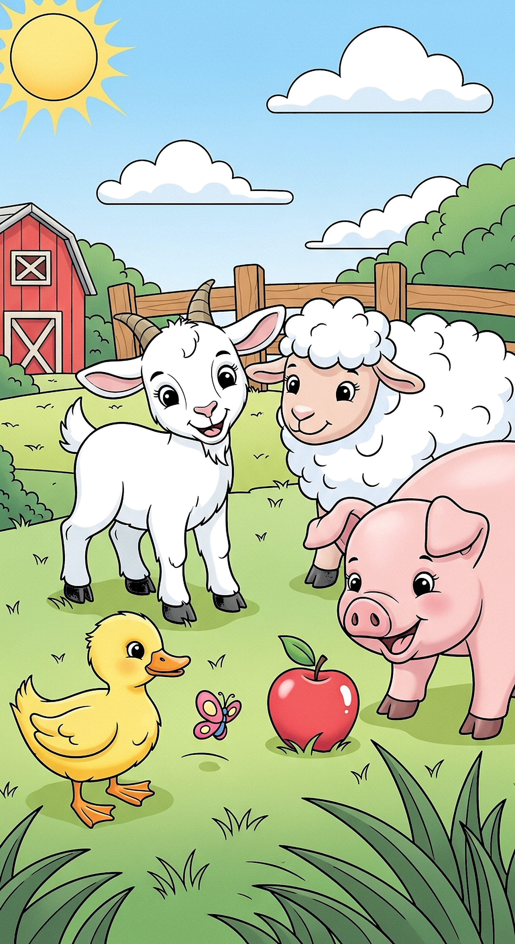 Cute Farm Animal Friends coloring page
