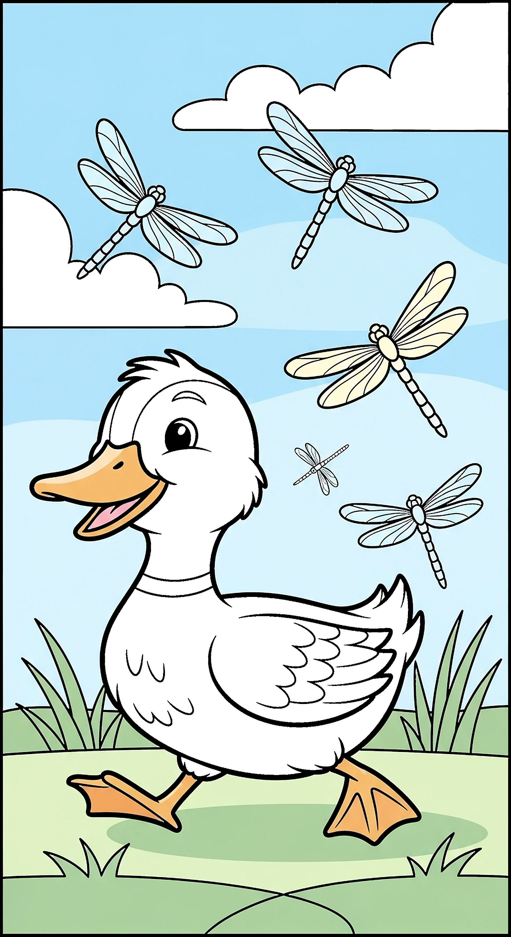 Duck Chasing Dragonflies Delicately coloring page