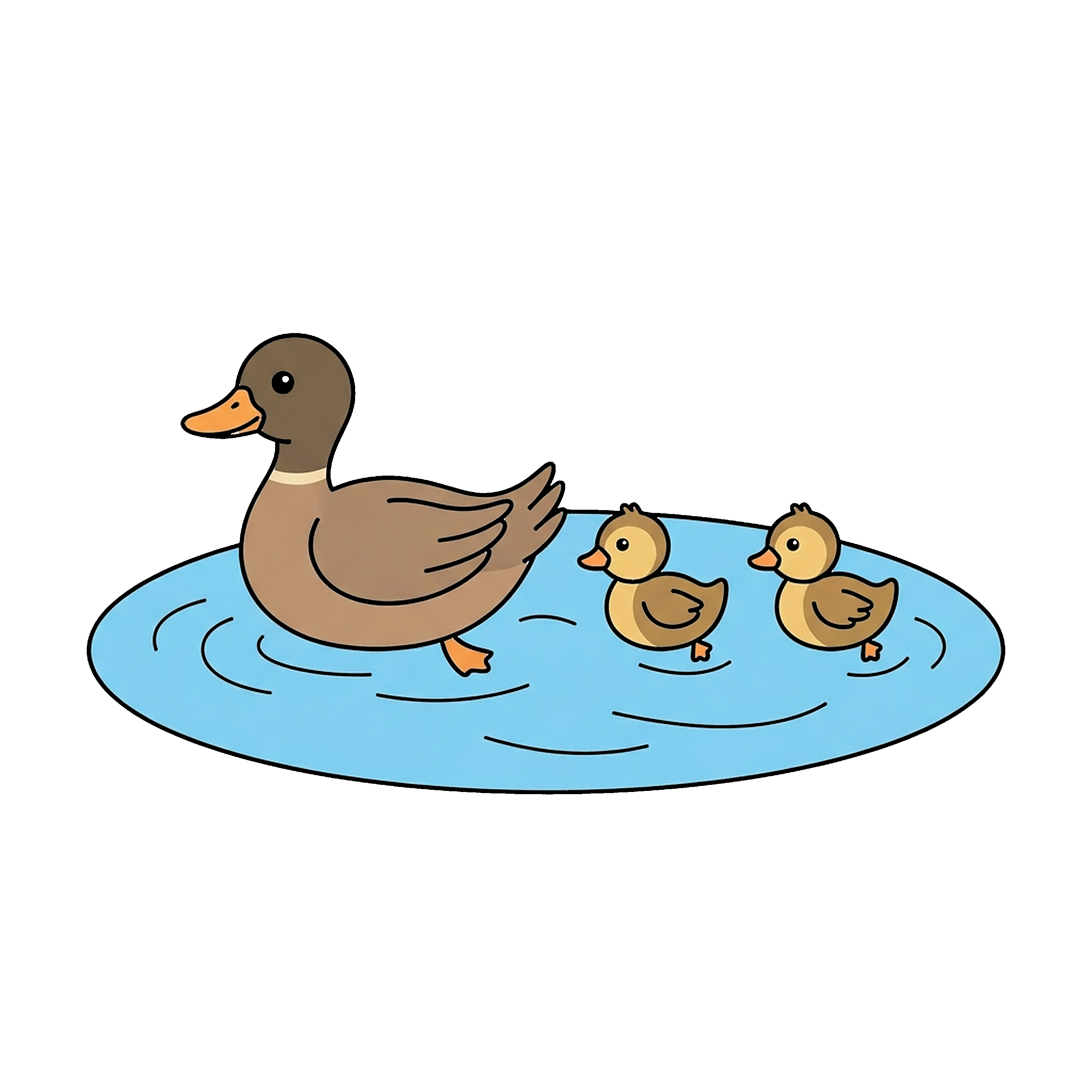 Duck Family Swimming In Pond coloring page