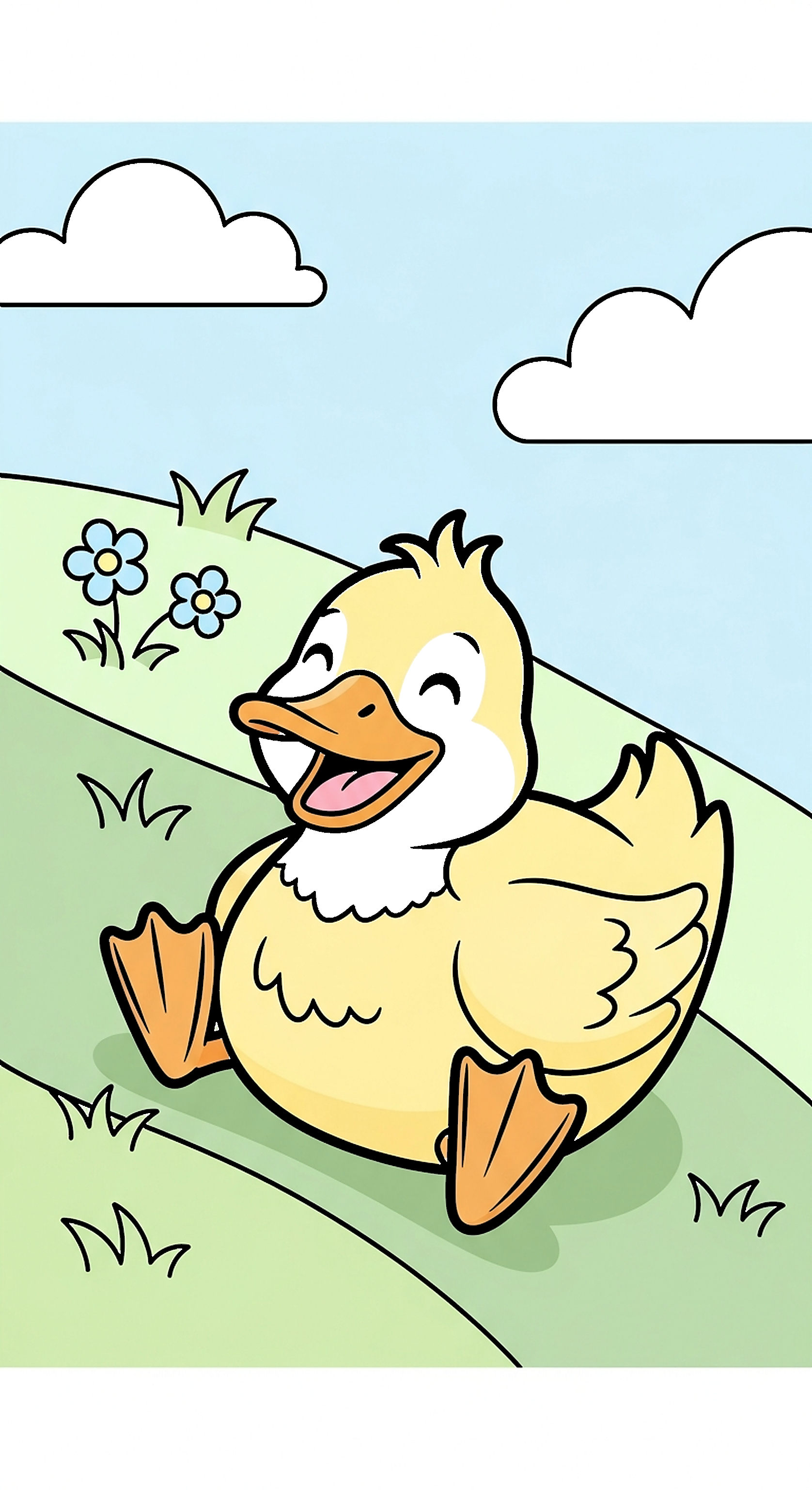 Duck Sliding Down A Grassy Hill coloring page