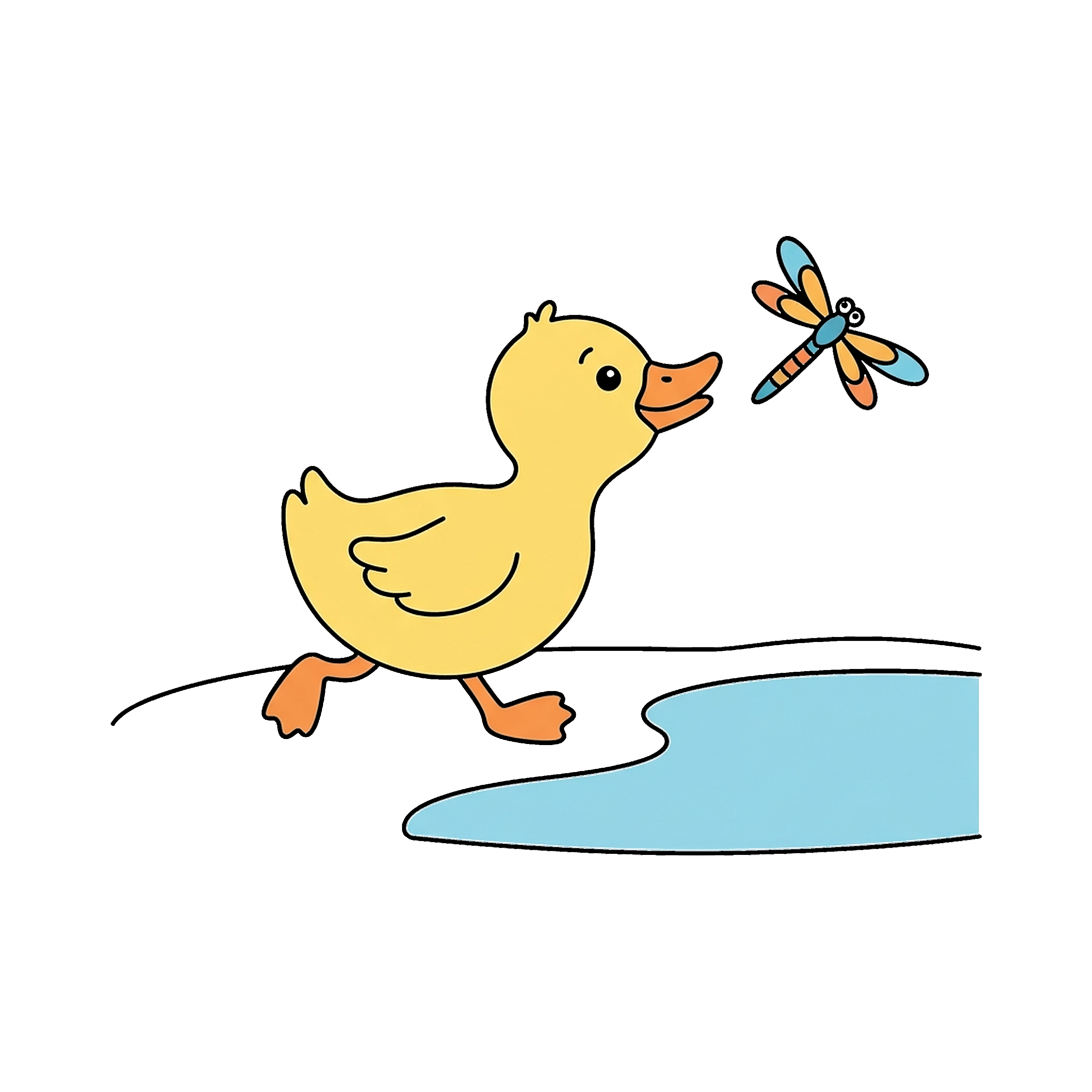 Duckling Chasing Dragonfly coloring page