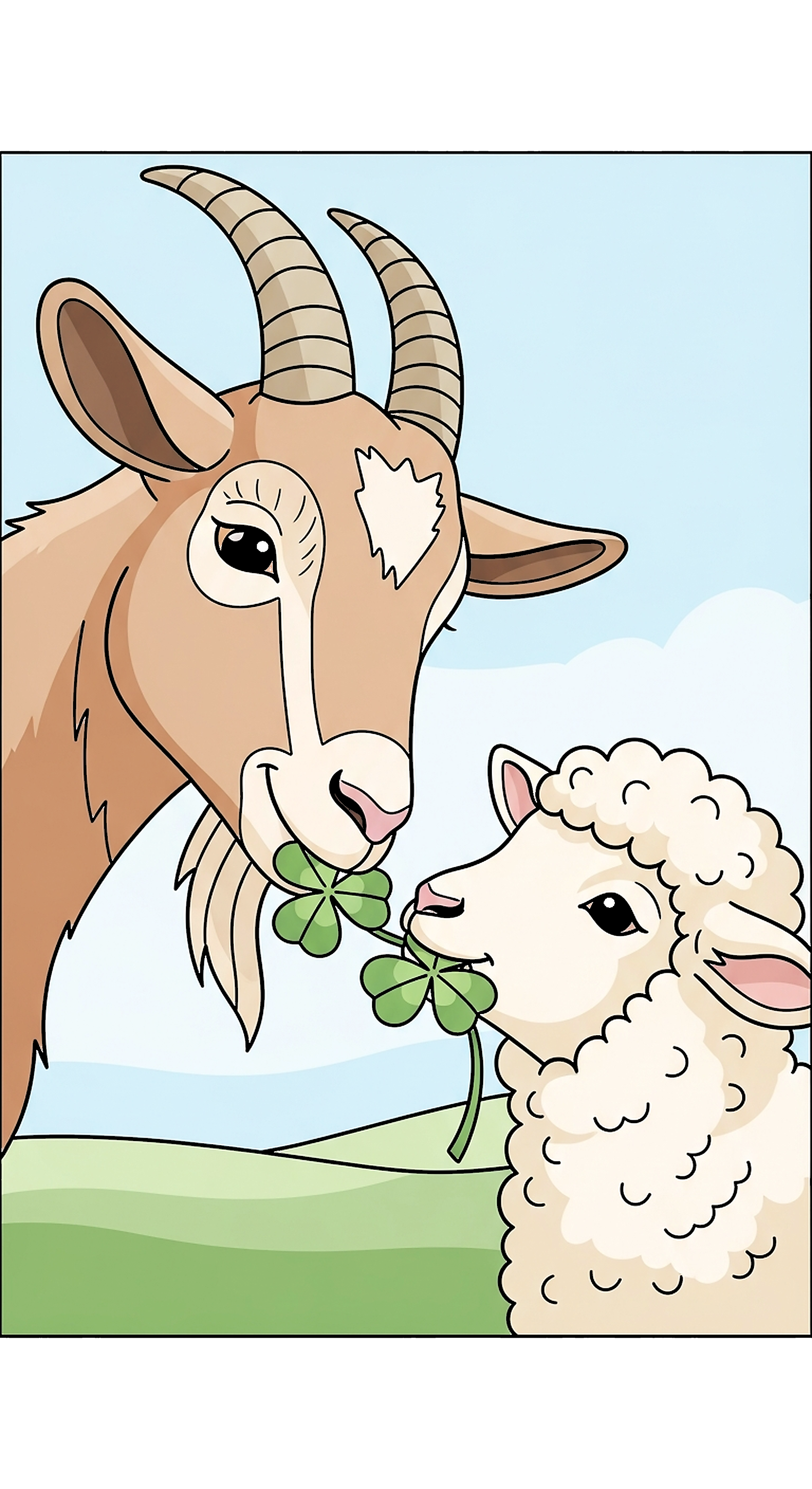 Goat And Lamb Sharing A Snack Friendly Expression coloring page