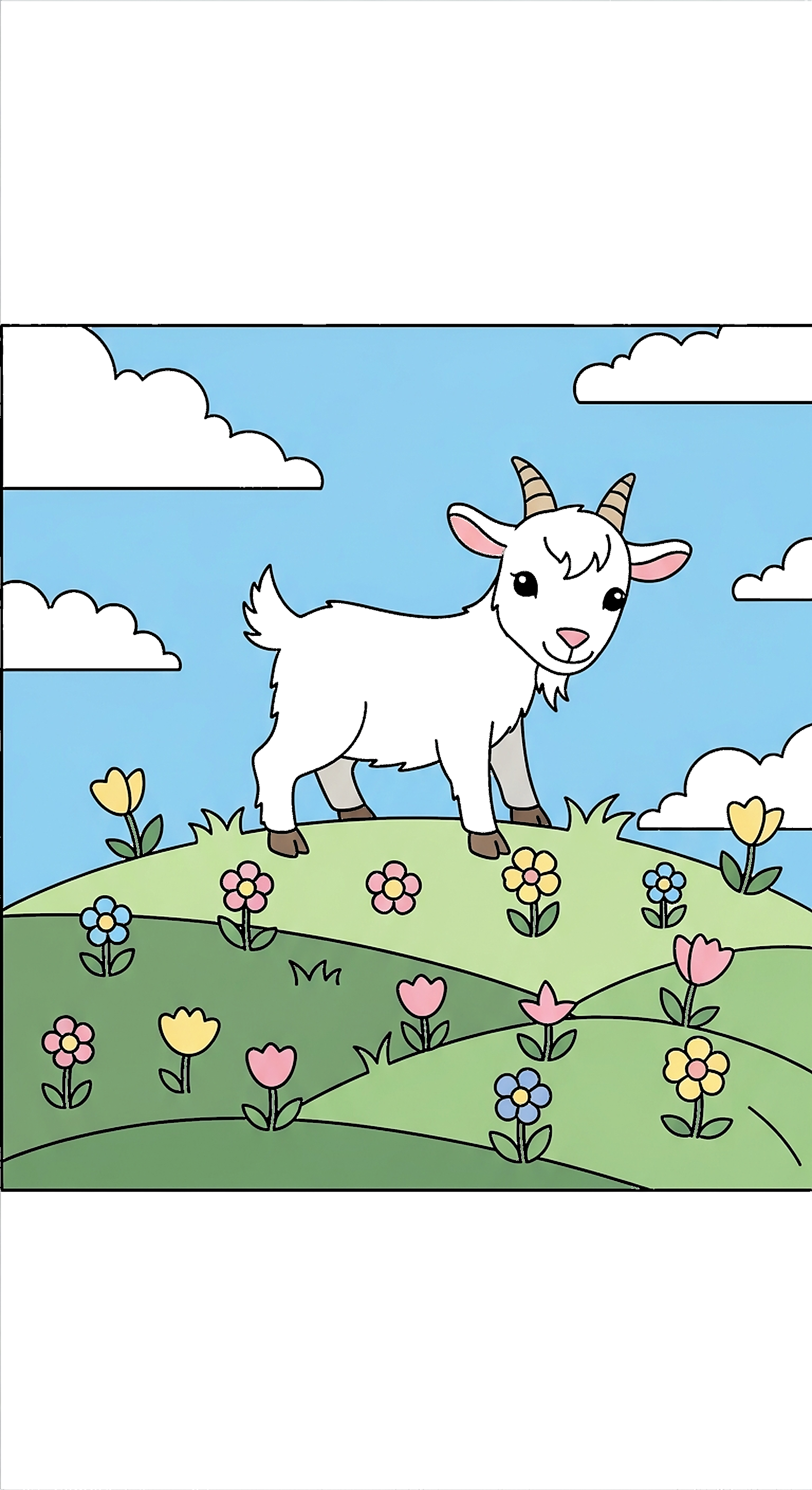 Goat Climbing A Little Hill With Flowers Around coloring page