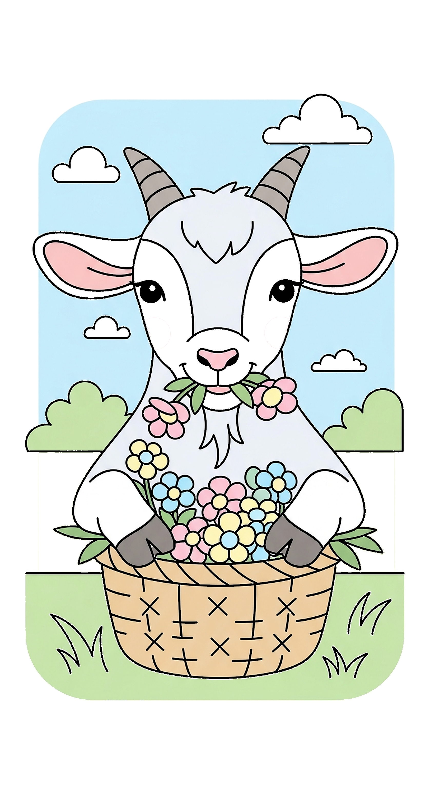 Goat Eating Flowers From A Basket coloring page