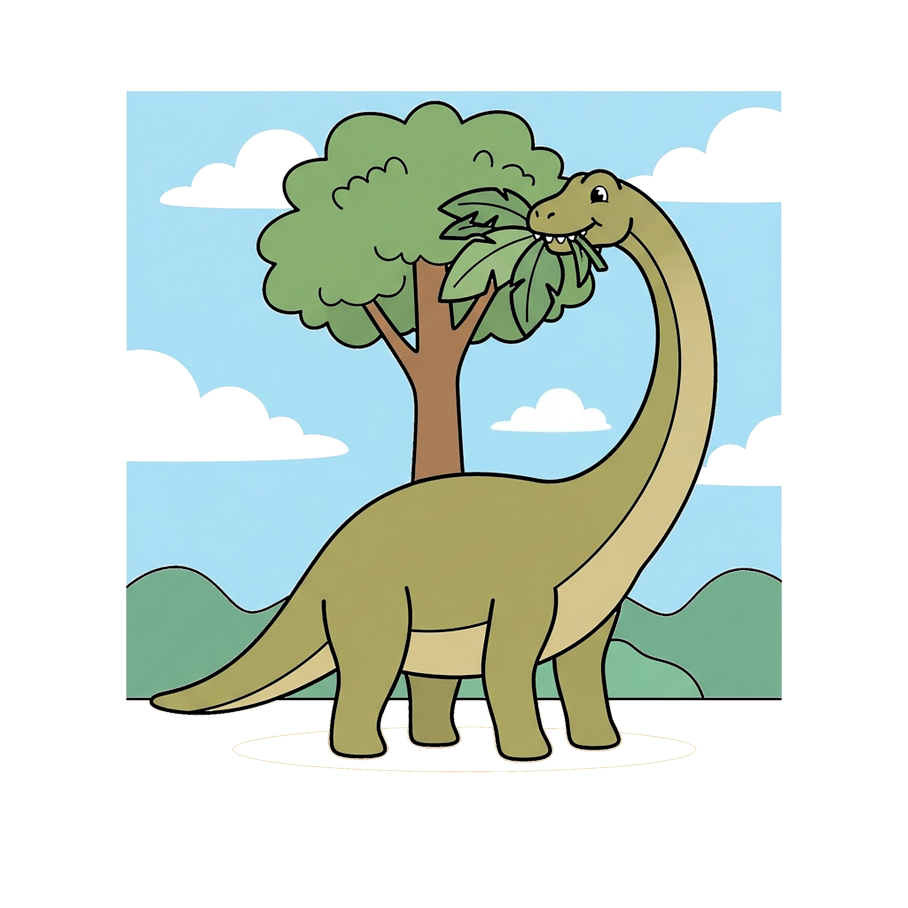 Brontosaurus Eating Tree Leaves coloring page