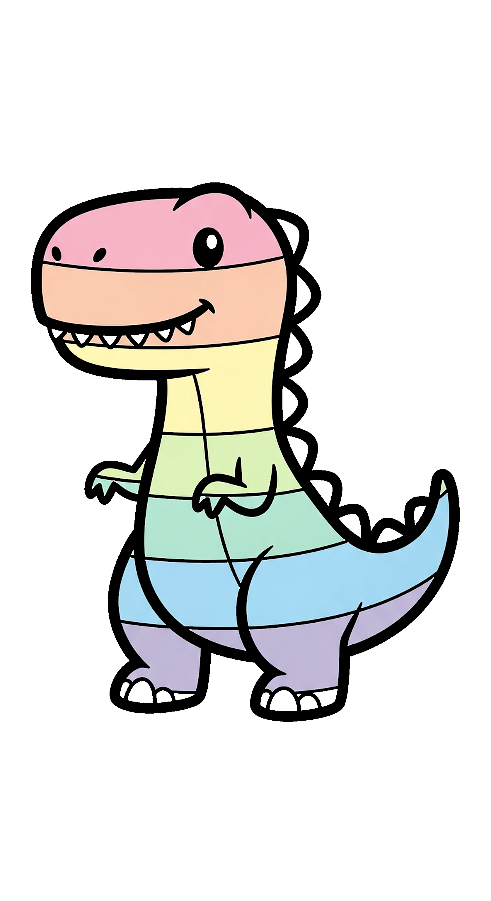 Cute Pastel Rainbow Dinosaur With Short Arms coloring page