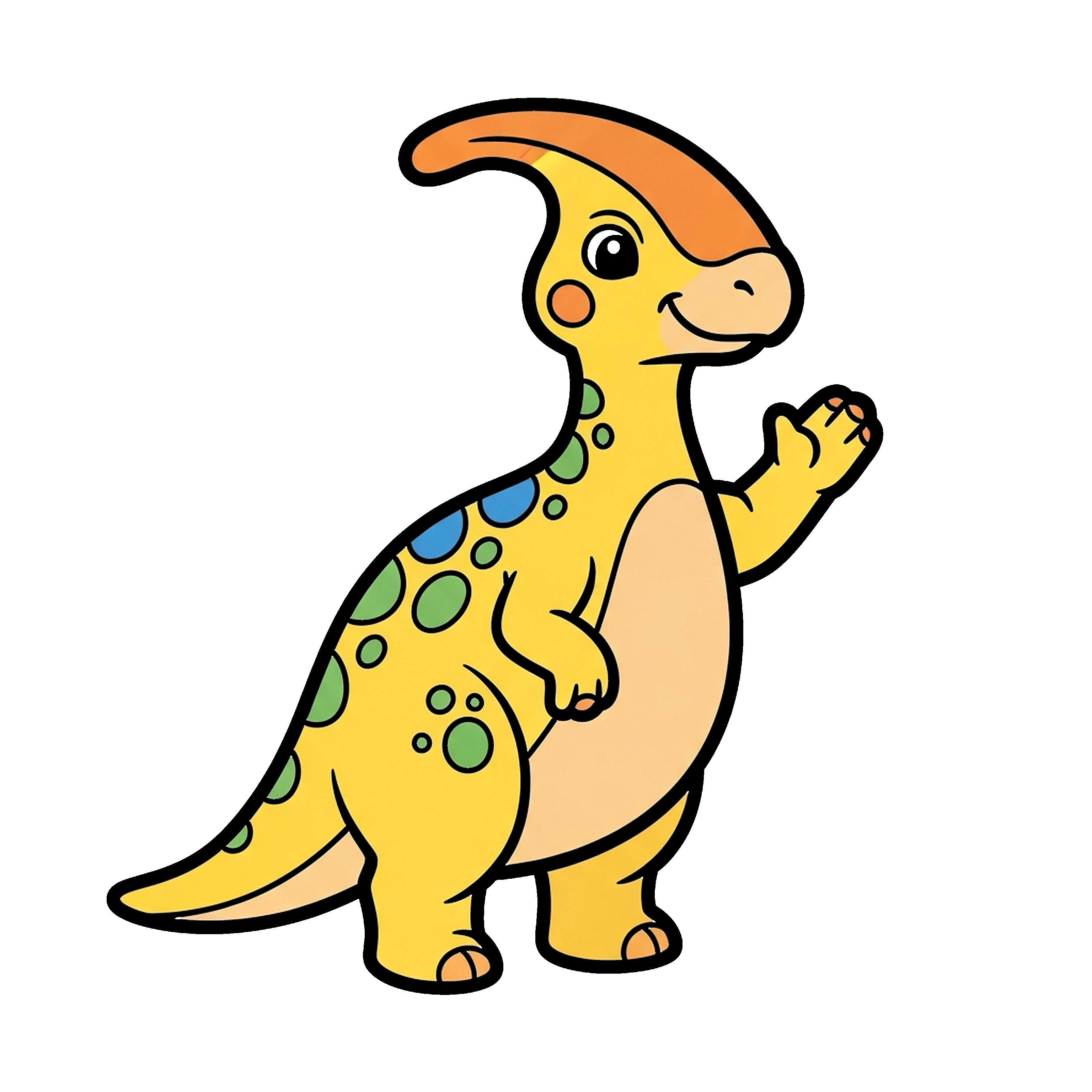 Cute Yellow Parasaurolophus Waving coloring page