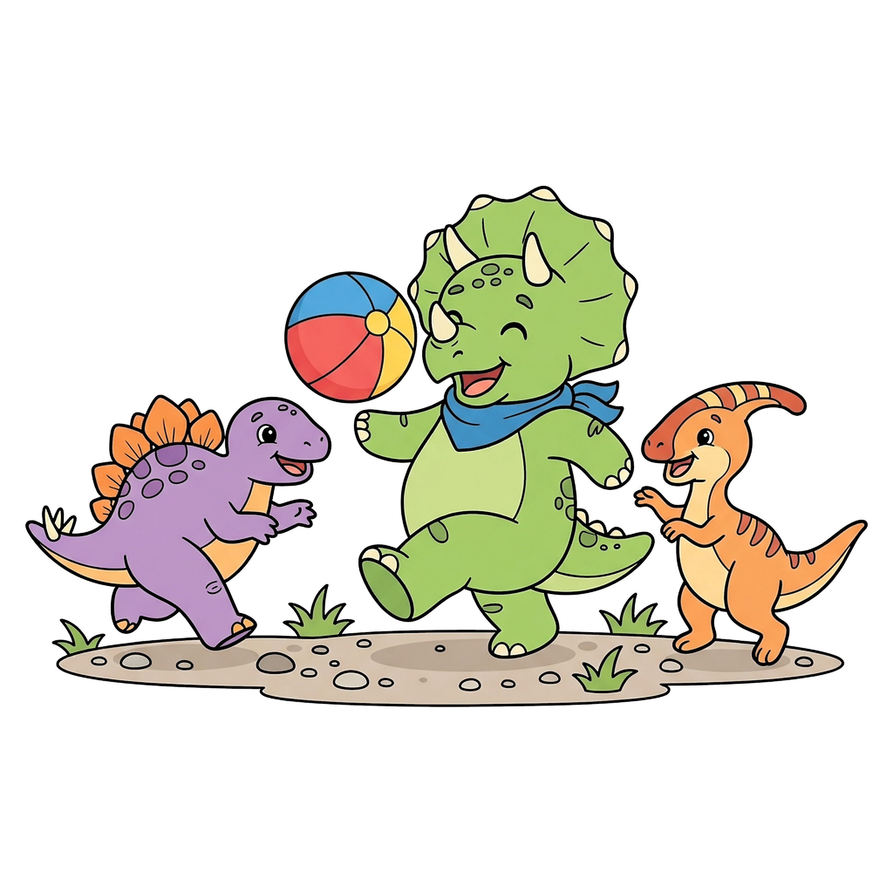 Dinosaur Friends Playing Ball coloring page