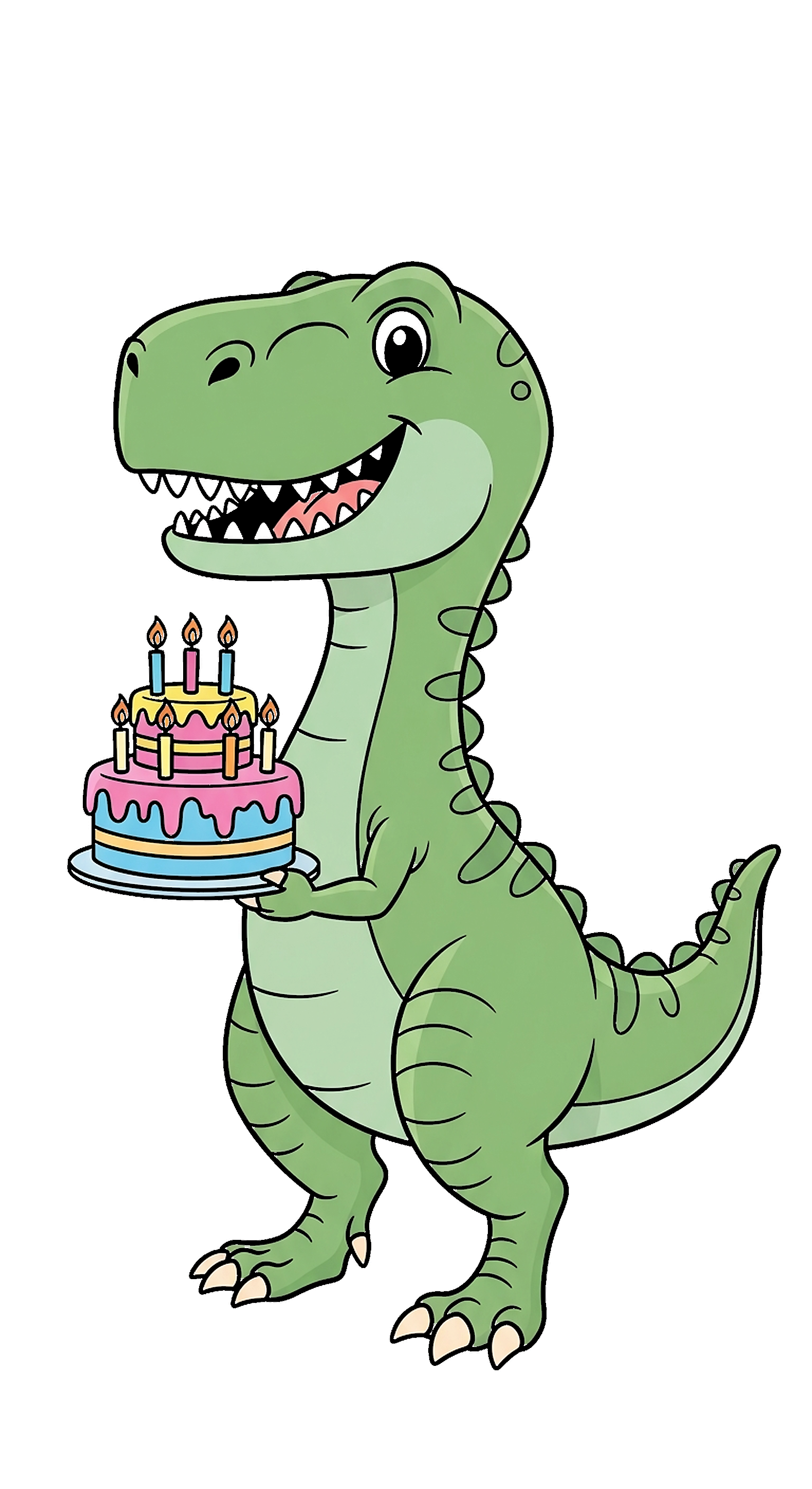 Dinosaur Holding A Birthday Cake coloring page