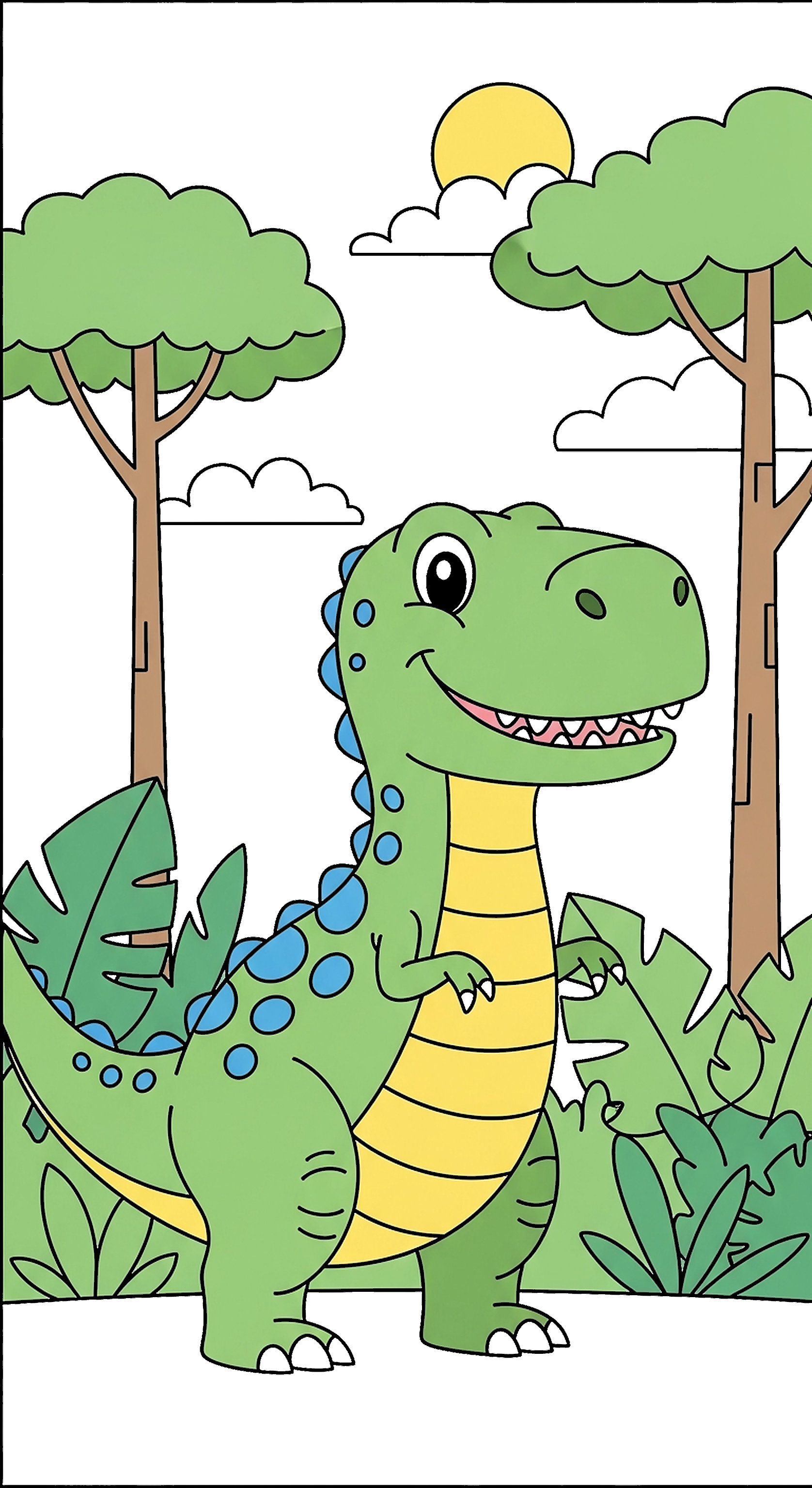 Dinosaur In A Simple Jungle Scene coloring page