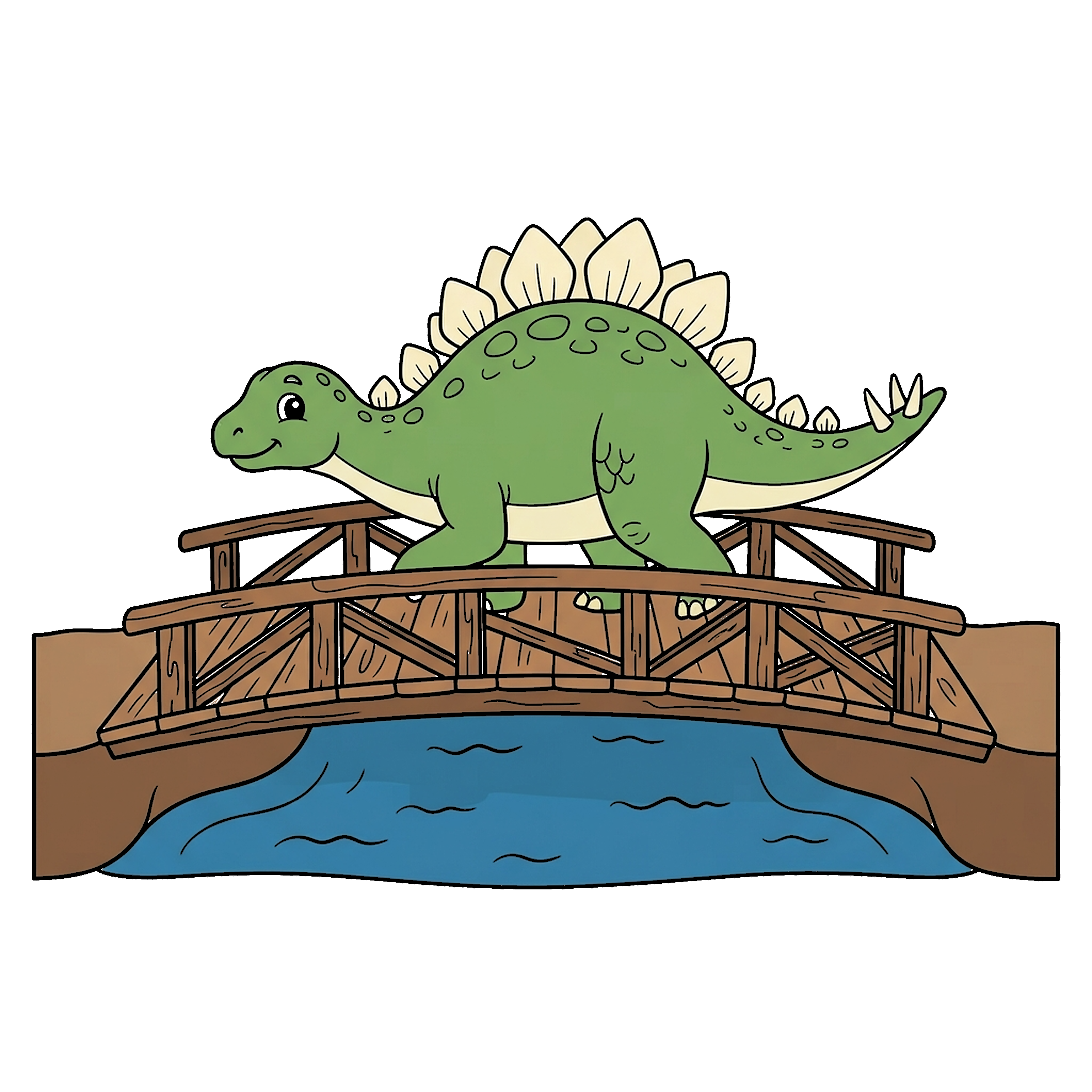 Dinosaur On Swinging Bridge coloring page