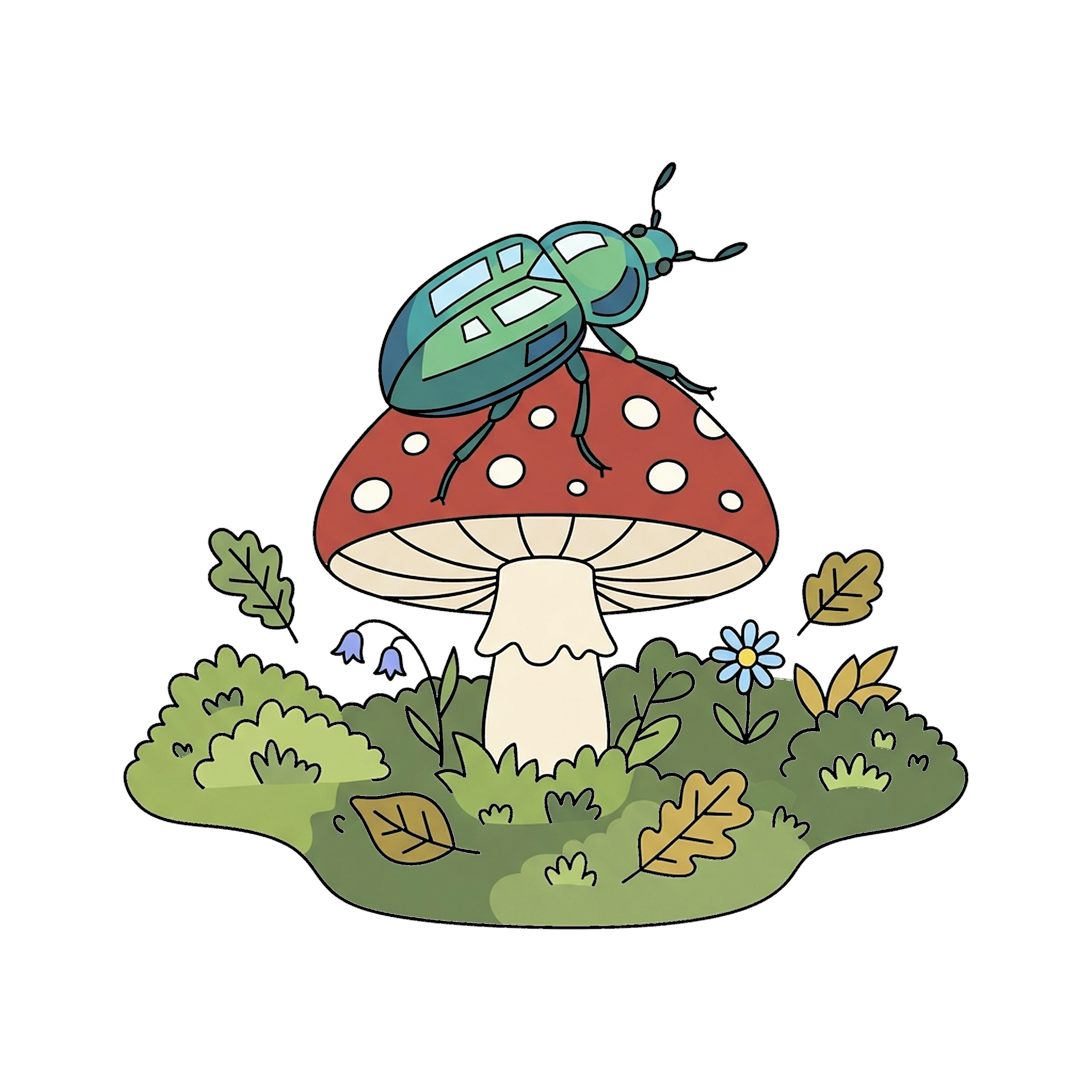 Beetle On Mushroom coloring page