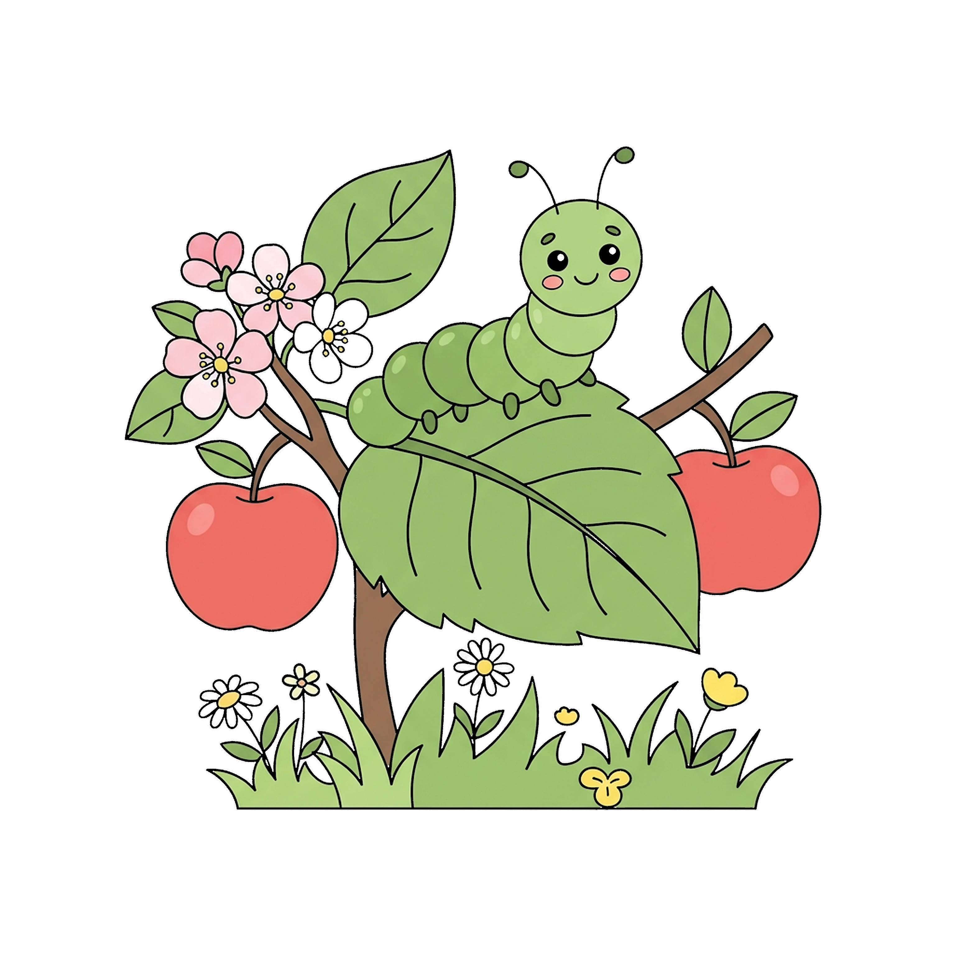 Caterpillar On Apple Leaf coloring page