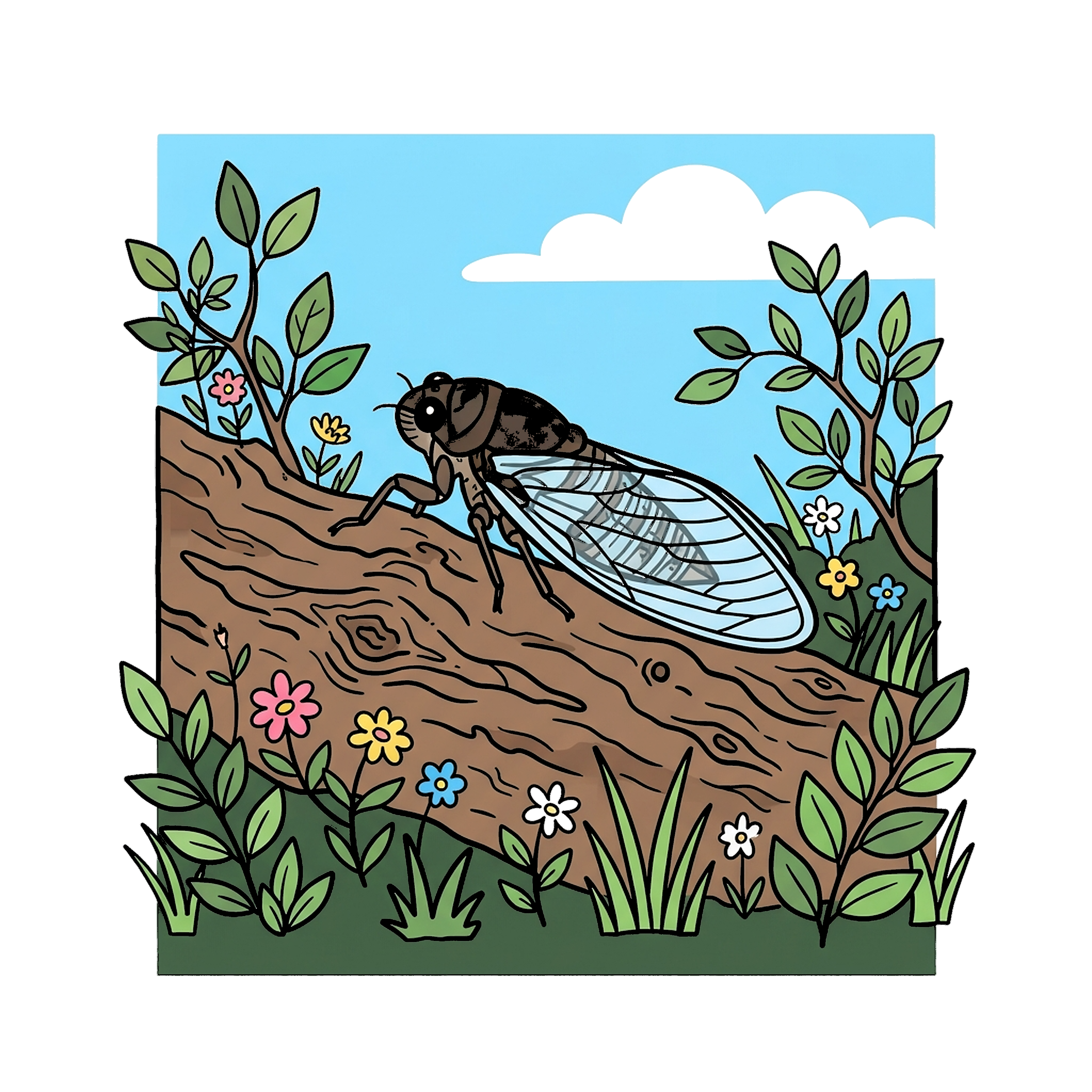 Cicada On Tree Bark coloring page