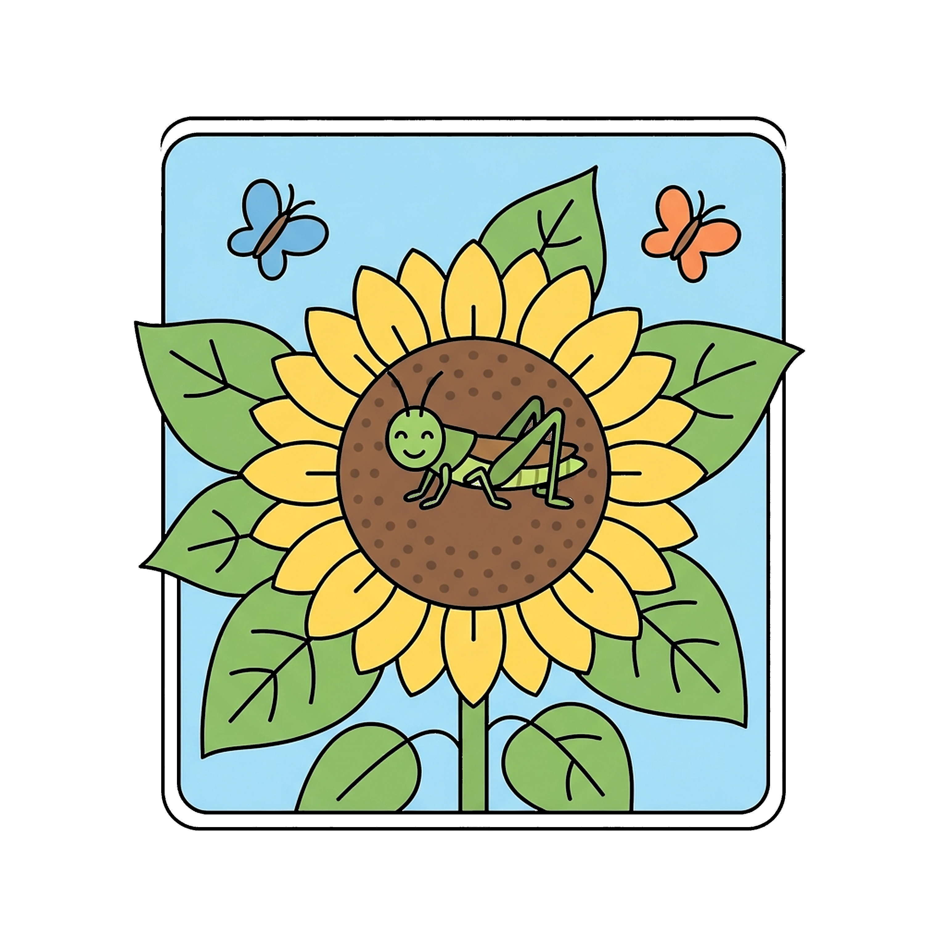 Grasshopper On Sunflower coloring page