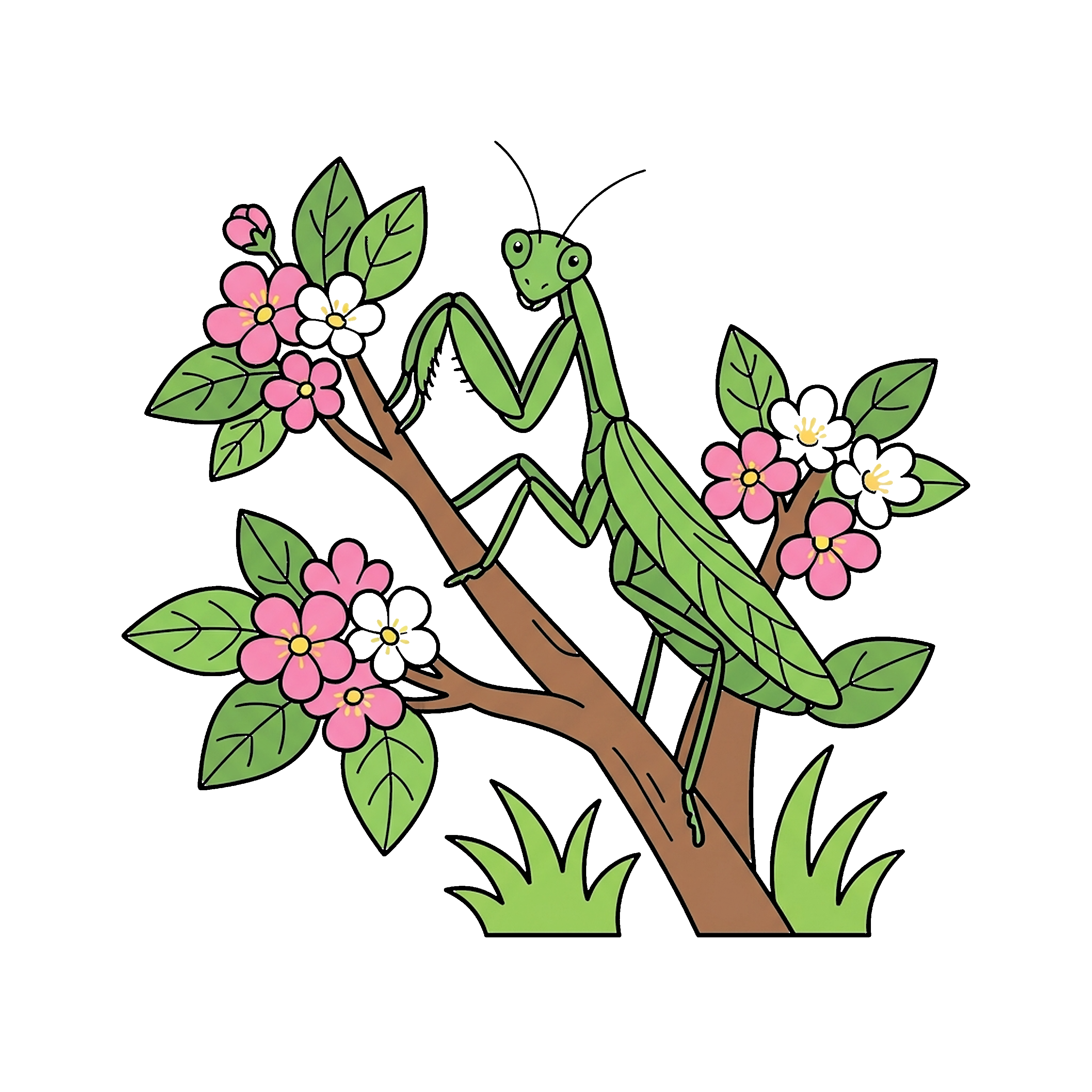 Praying Mantis On Branch coloring page