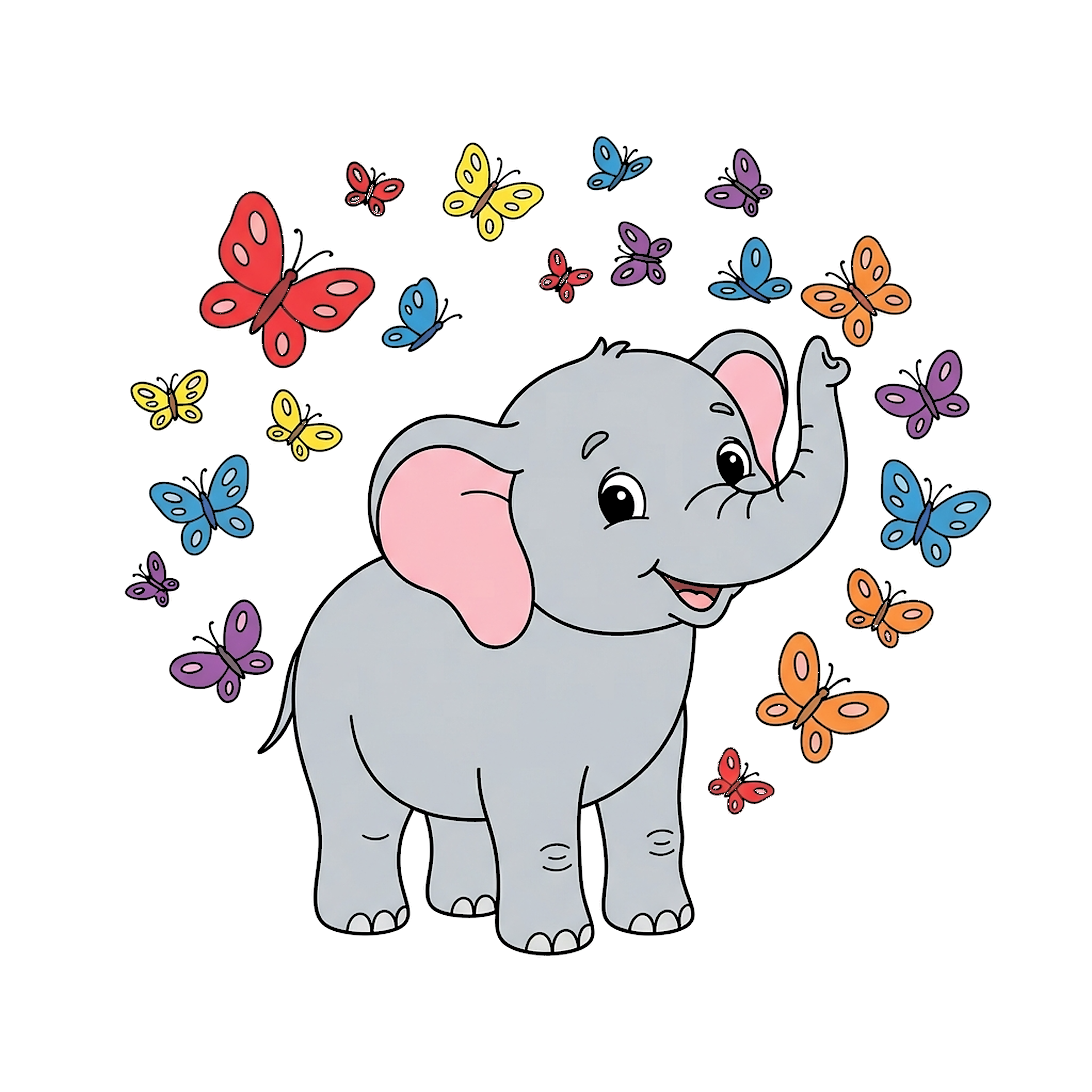 Baby Elephant With Butterflies coloring page