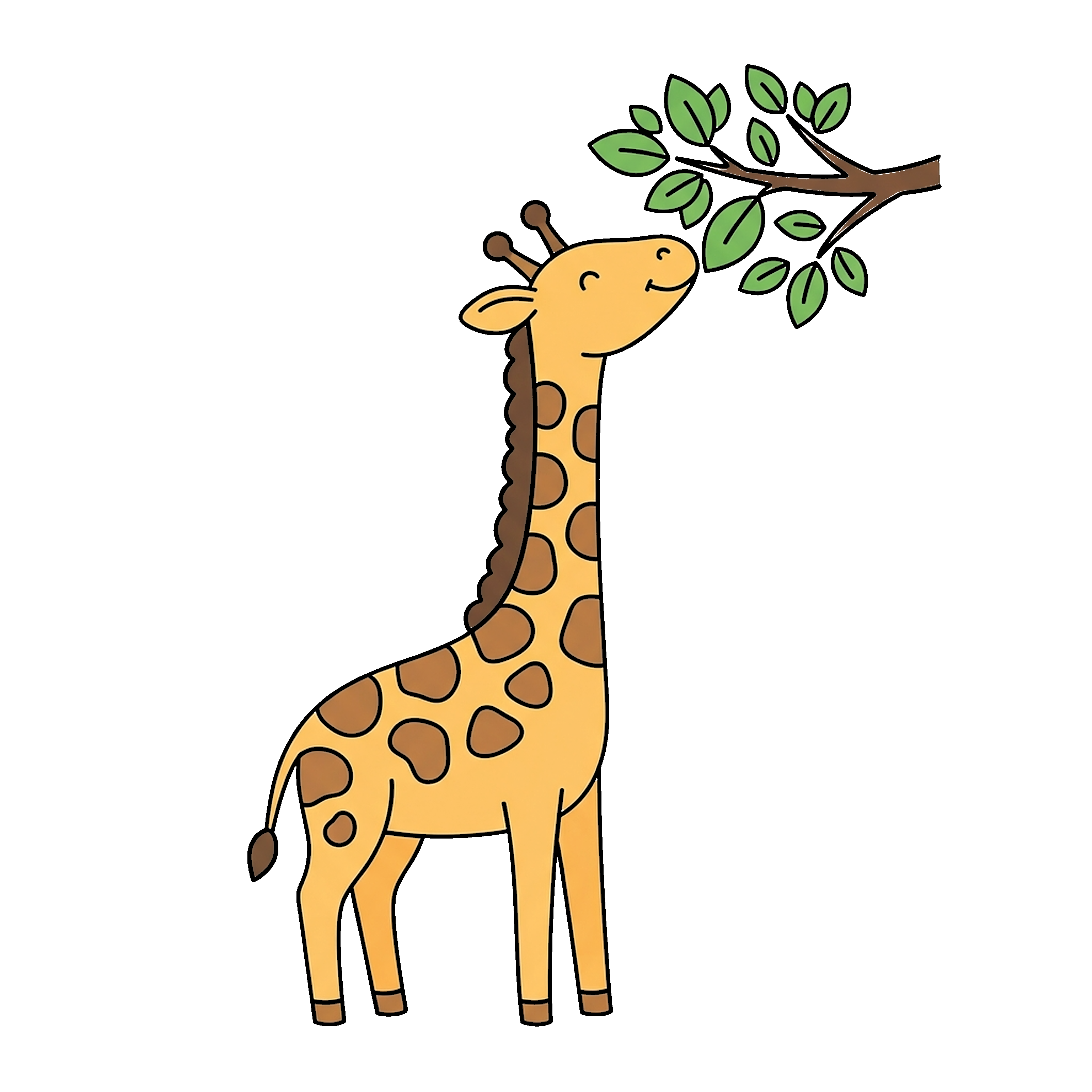 Giraffe Eating Tree Leaves coloring page