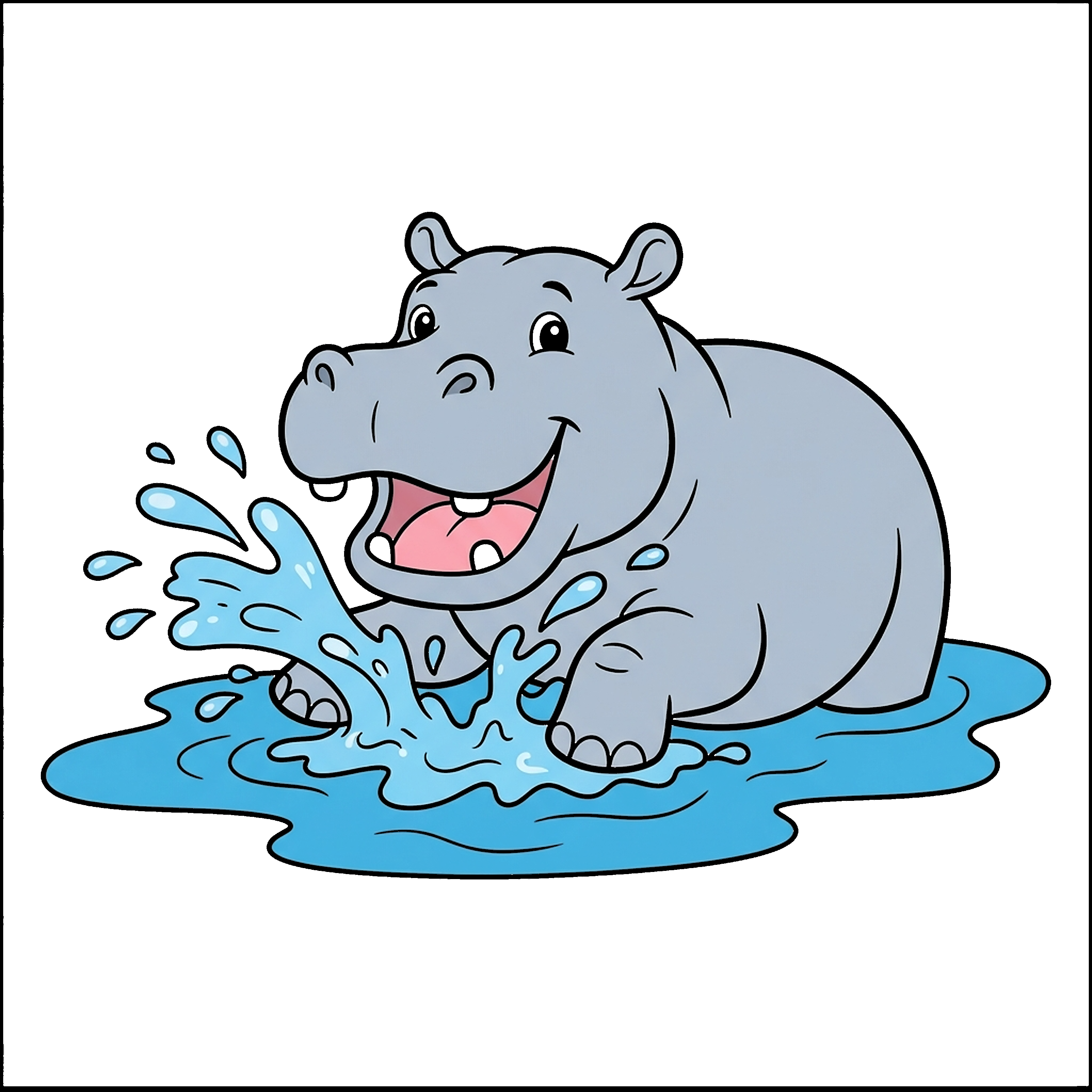 Hippo Splashing In River coloring page
