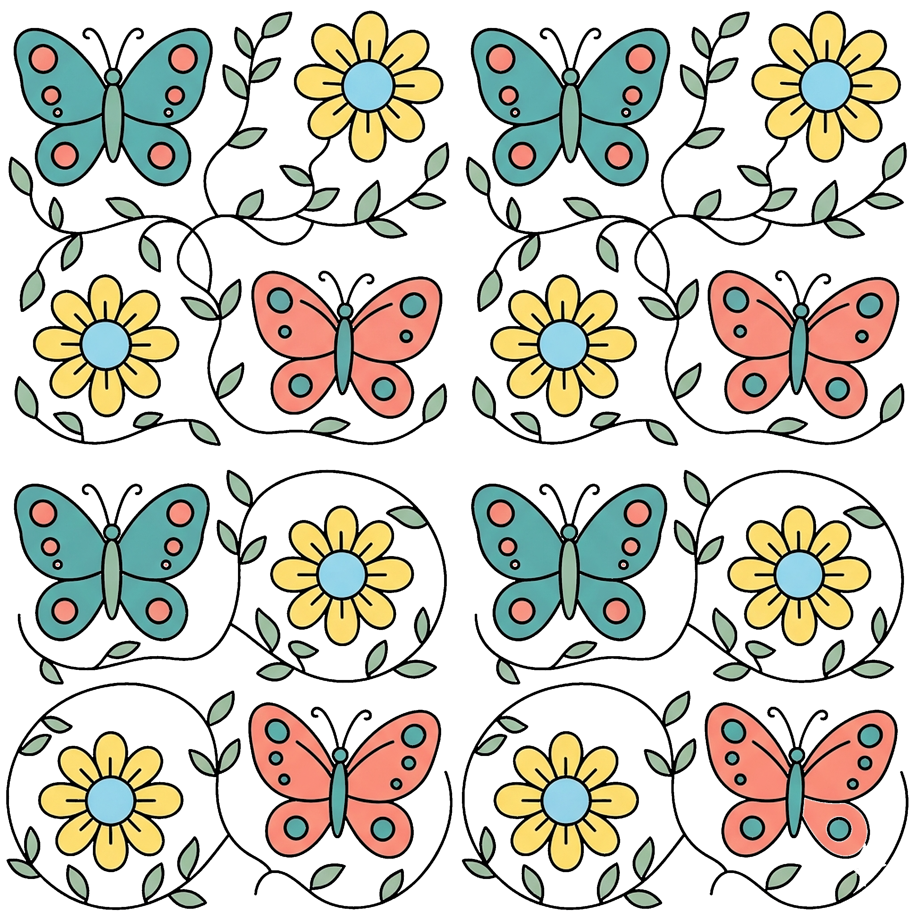 Butterfly And Flower Repeat coloring page