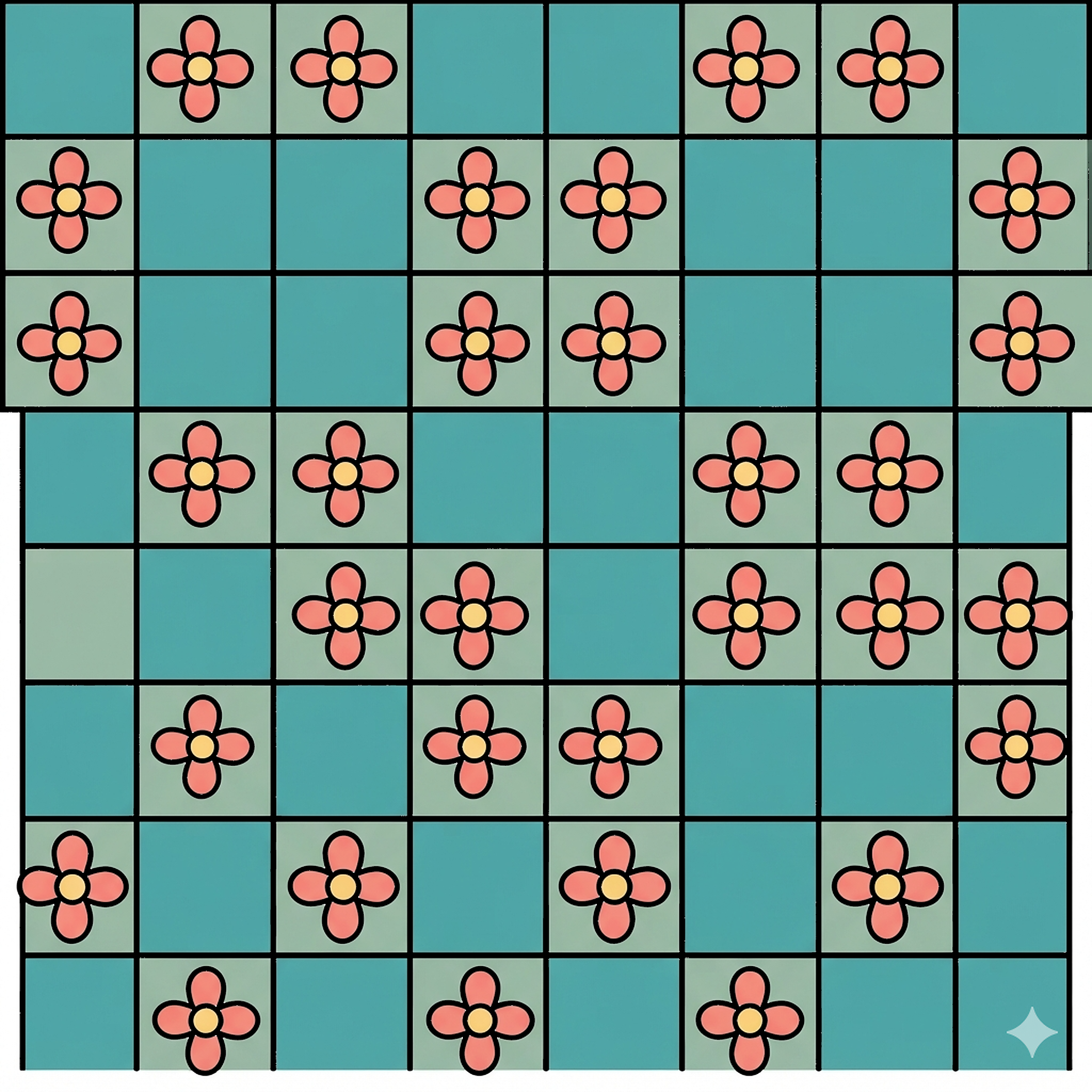 Checker And Flower Pattern coloring page