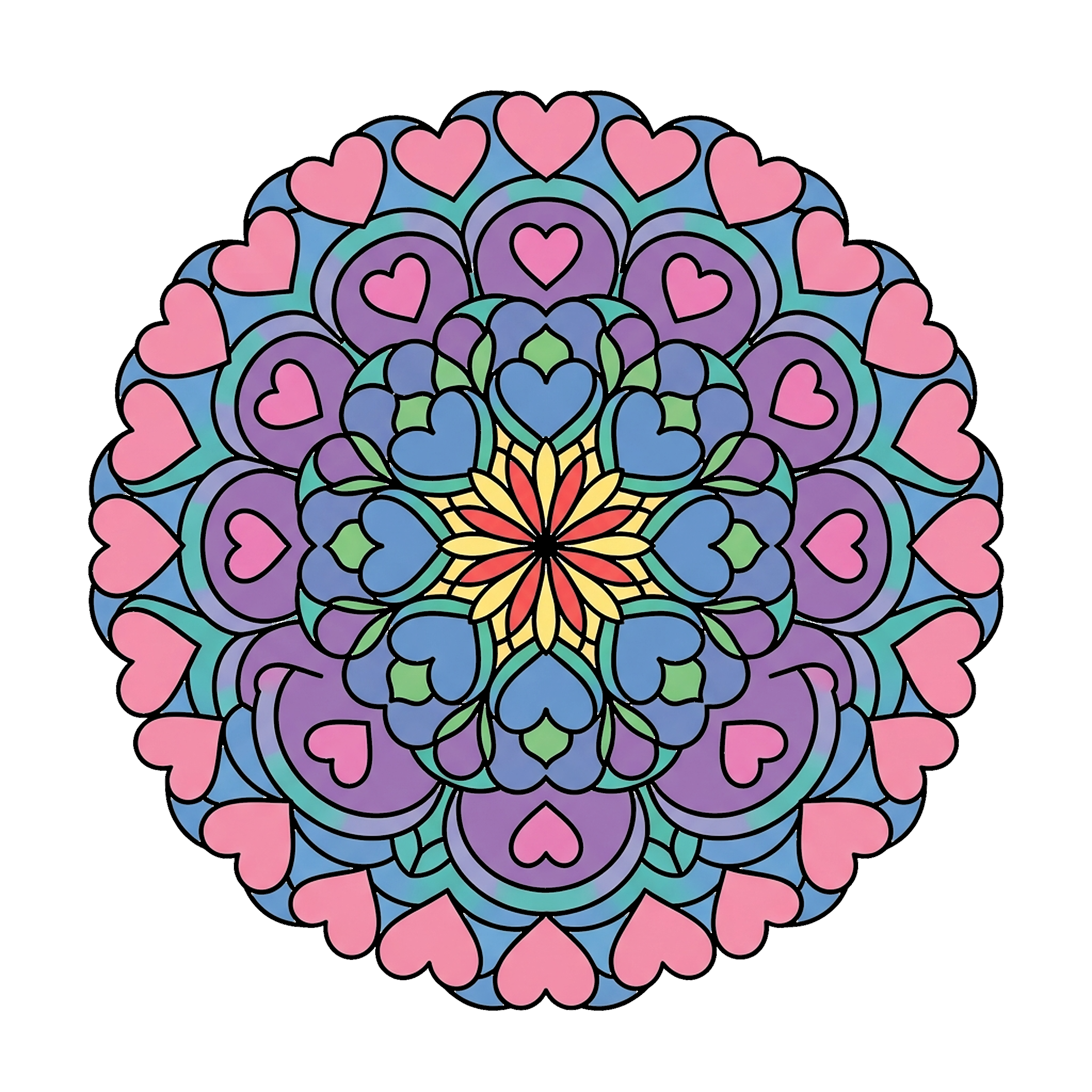 Heart And Petal Mandala coloring page