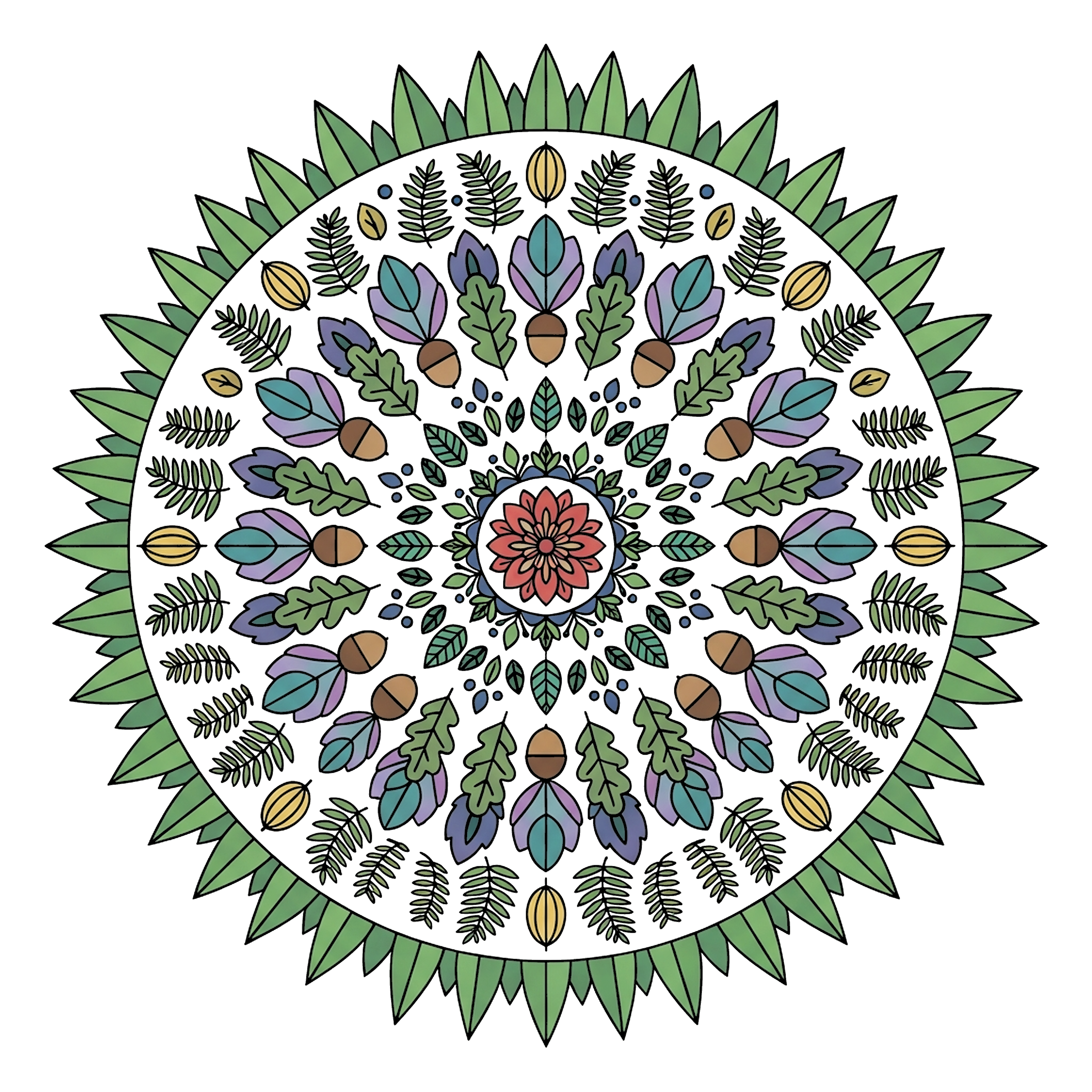 Leaf Pattern Round Mandala coloring page