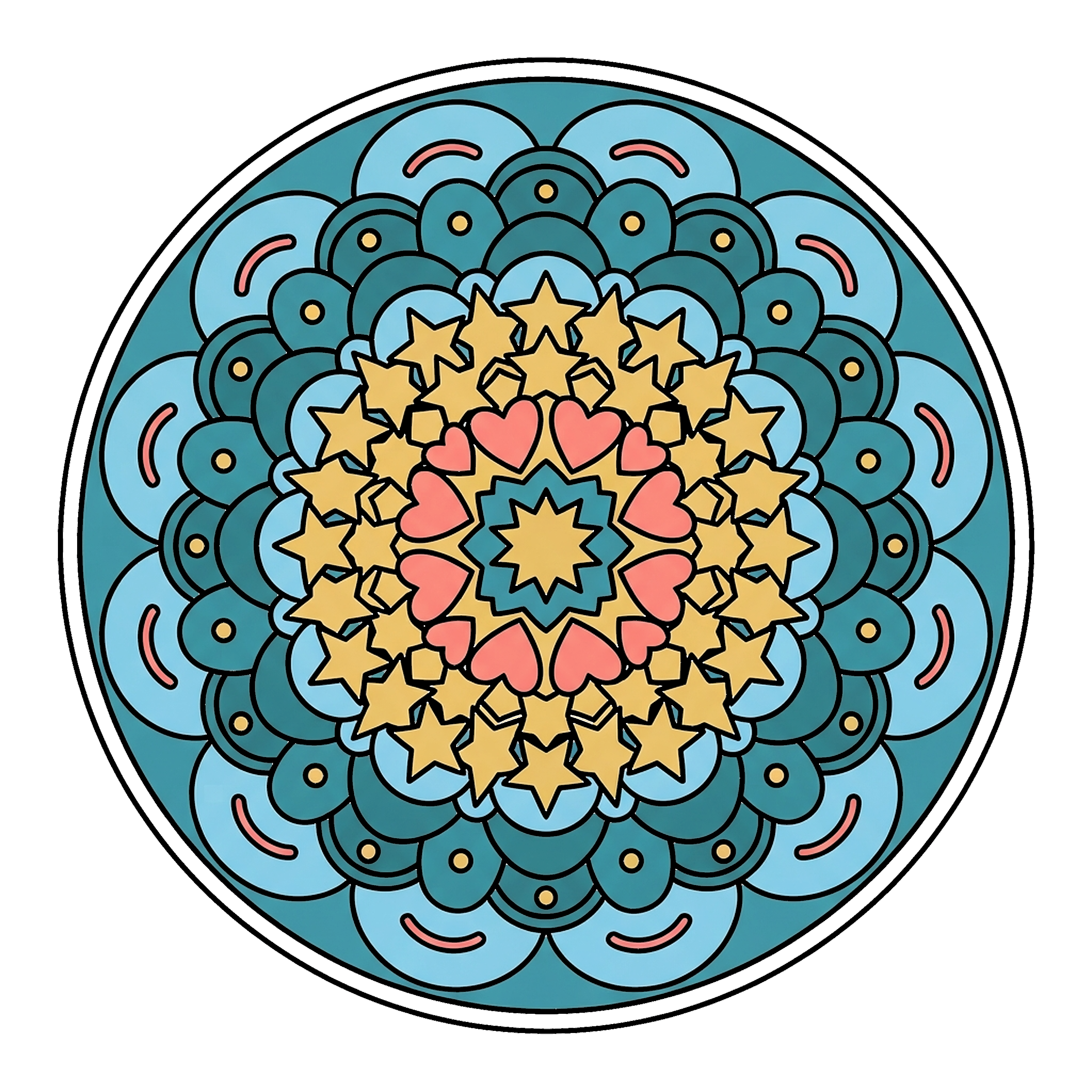 Mandala With Hearts And Stars coloring page