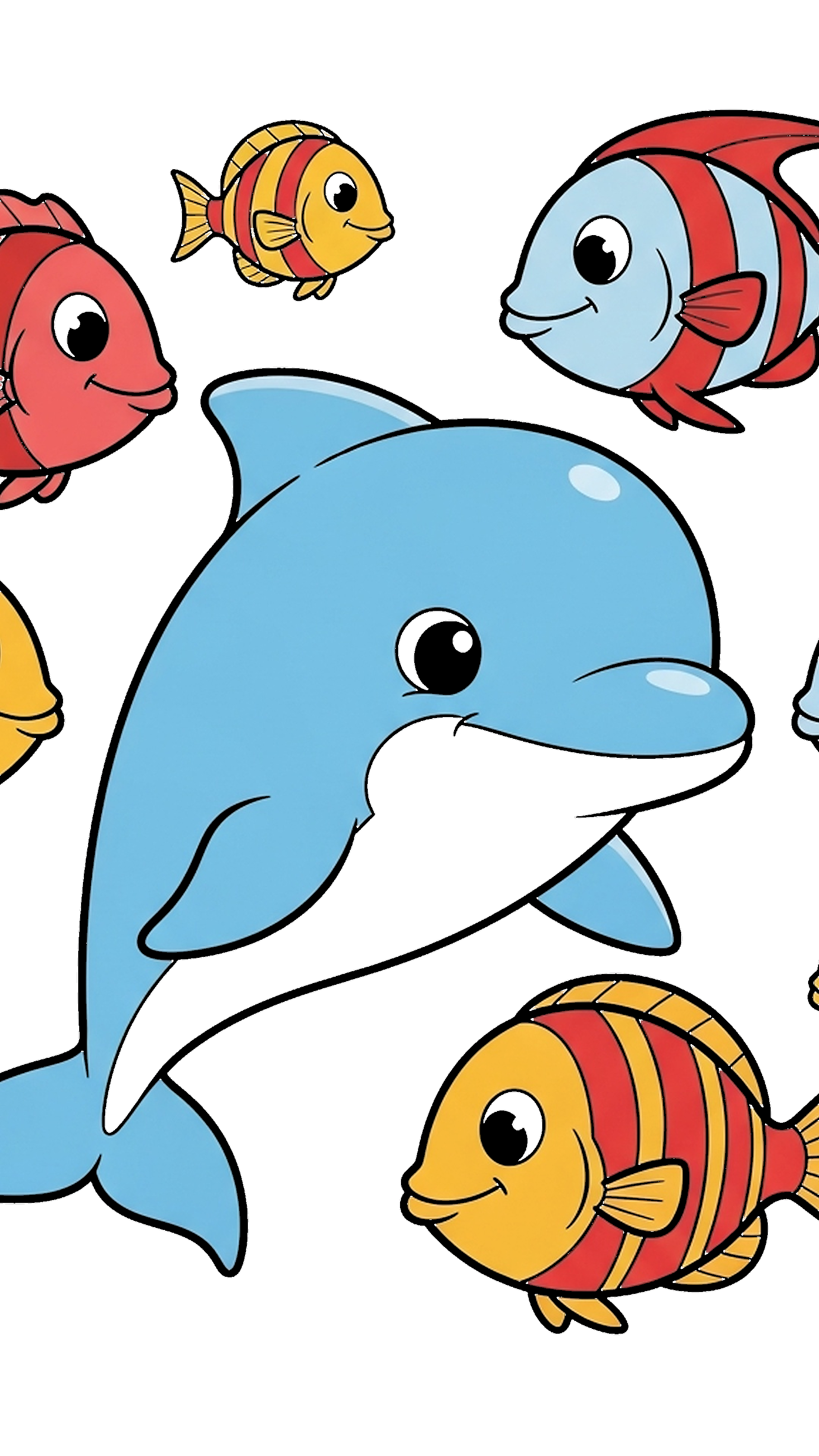 Baby Dolphin And Fish Friends coloring page