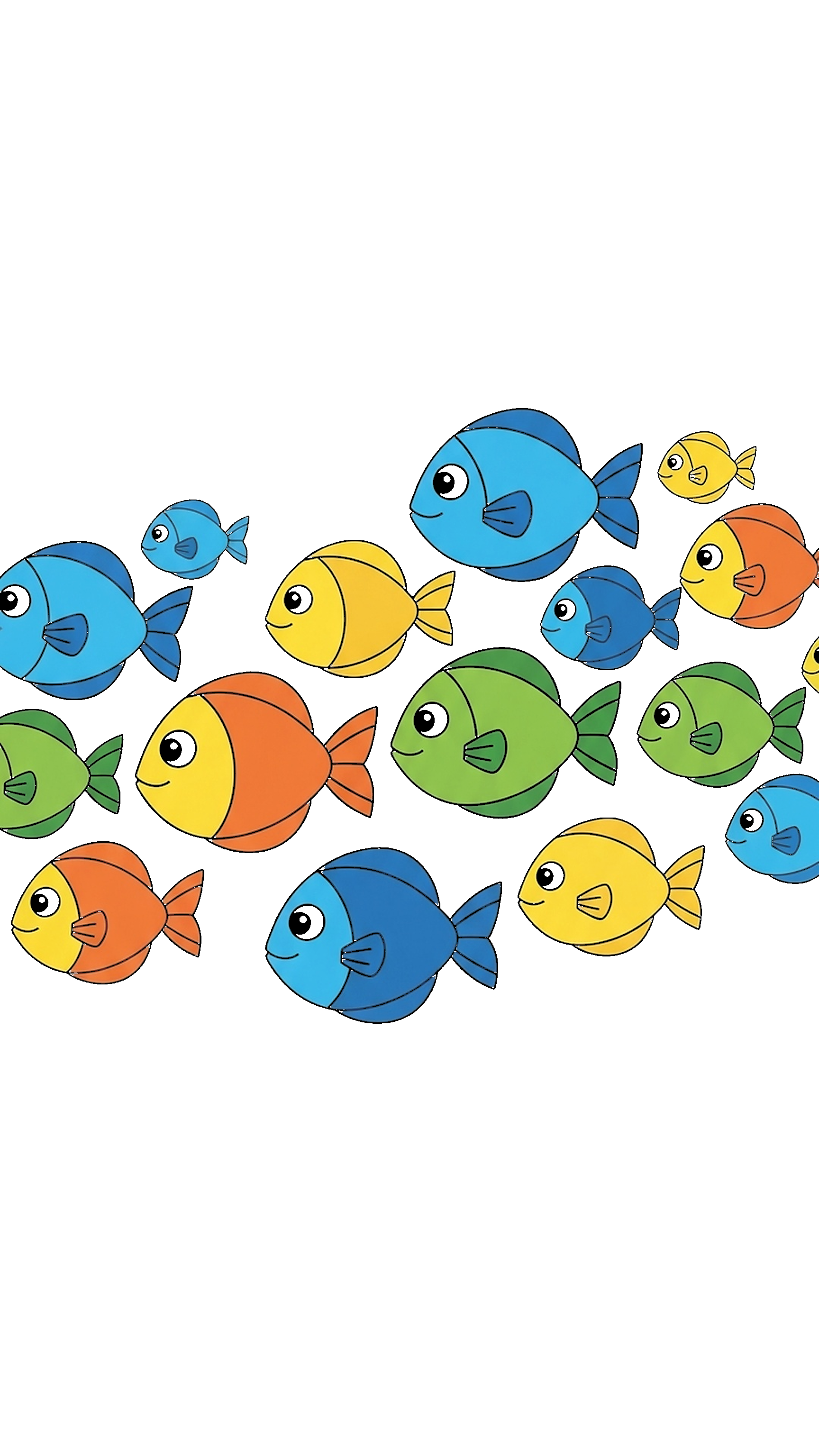 Cute Fish School In Simple Formation coloring page