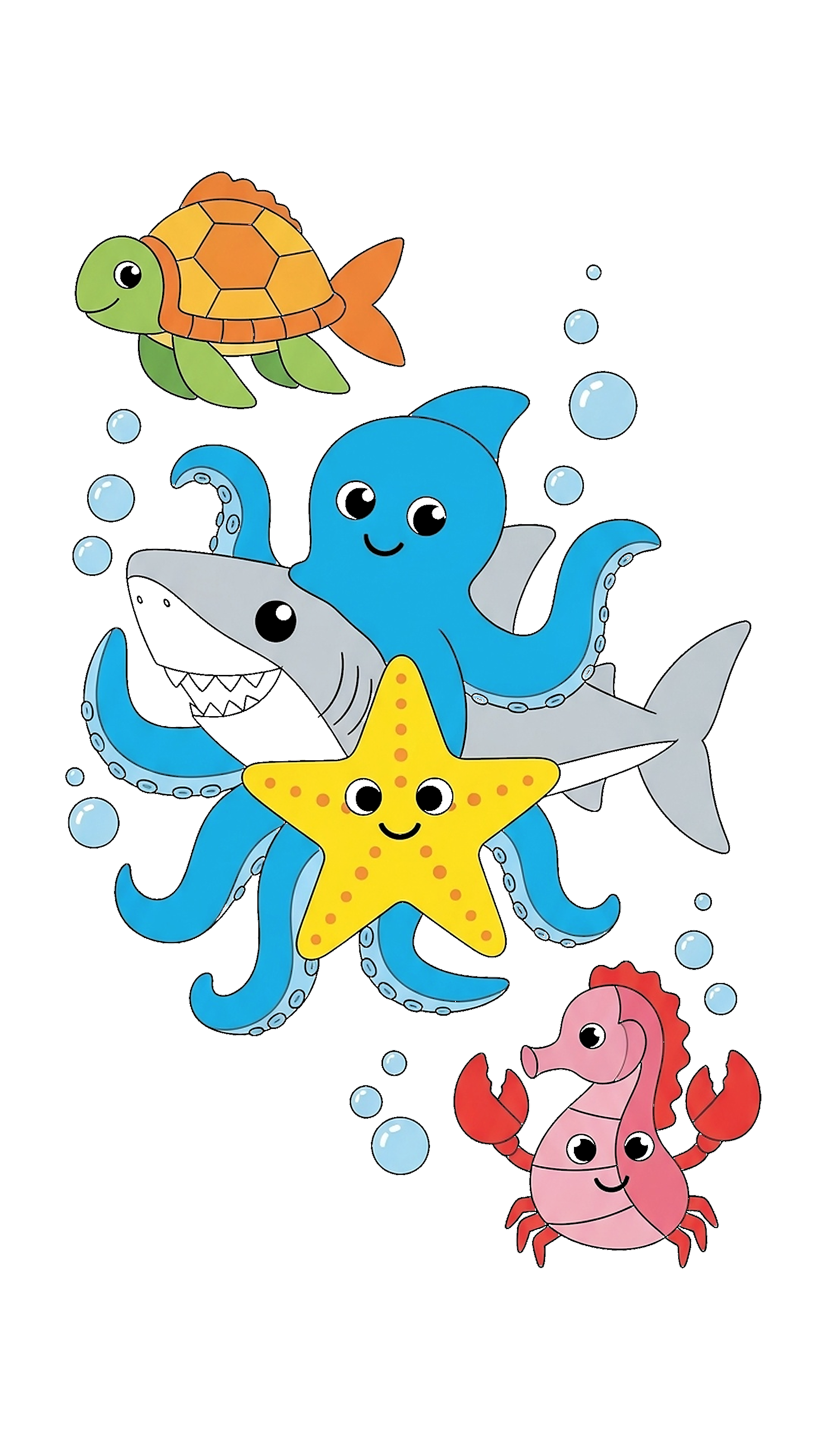 Cute Ocean Animal Mash Up Scene coloring page